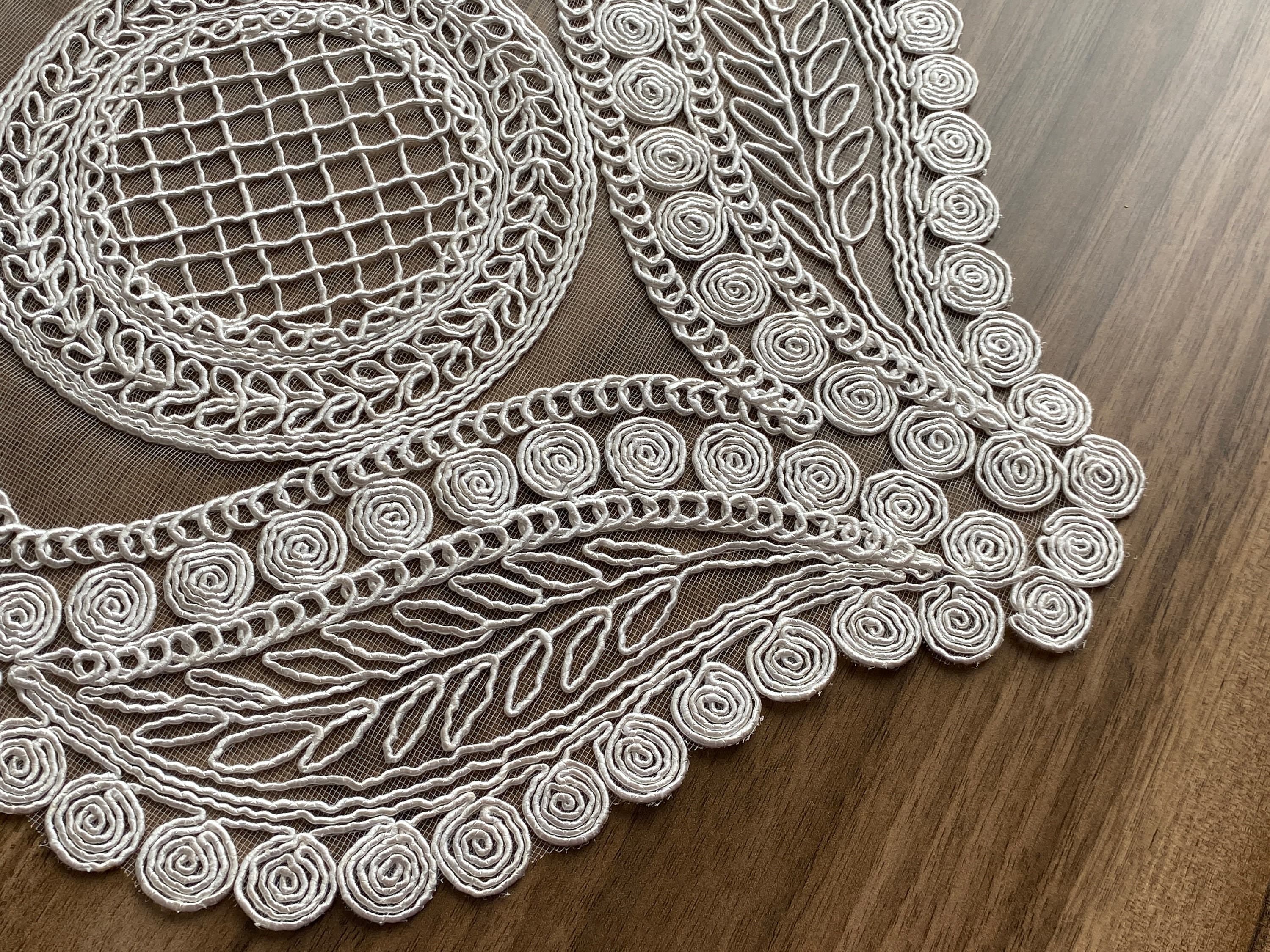 Cream French lace doily placemats, Vintage velvet lace placemats, Dainty lace doily mats, Delicate Antique style lace doily mats,  LC203 - image 5