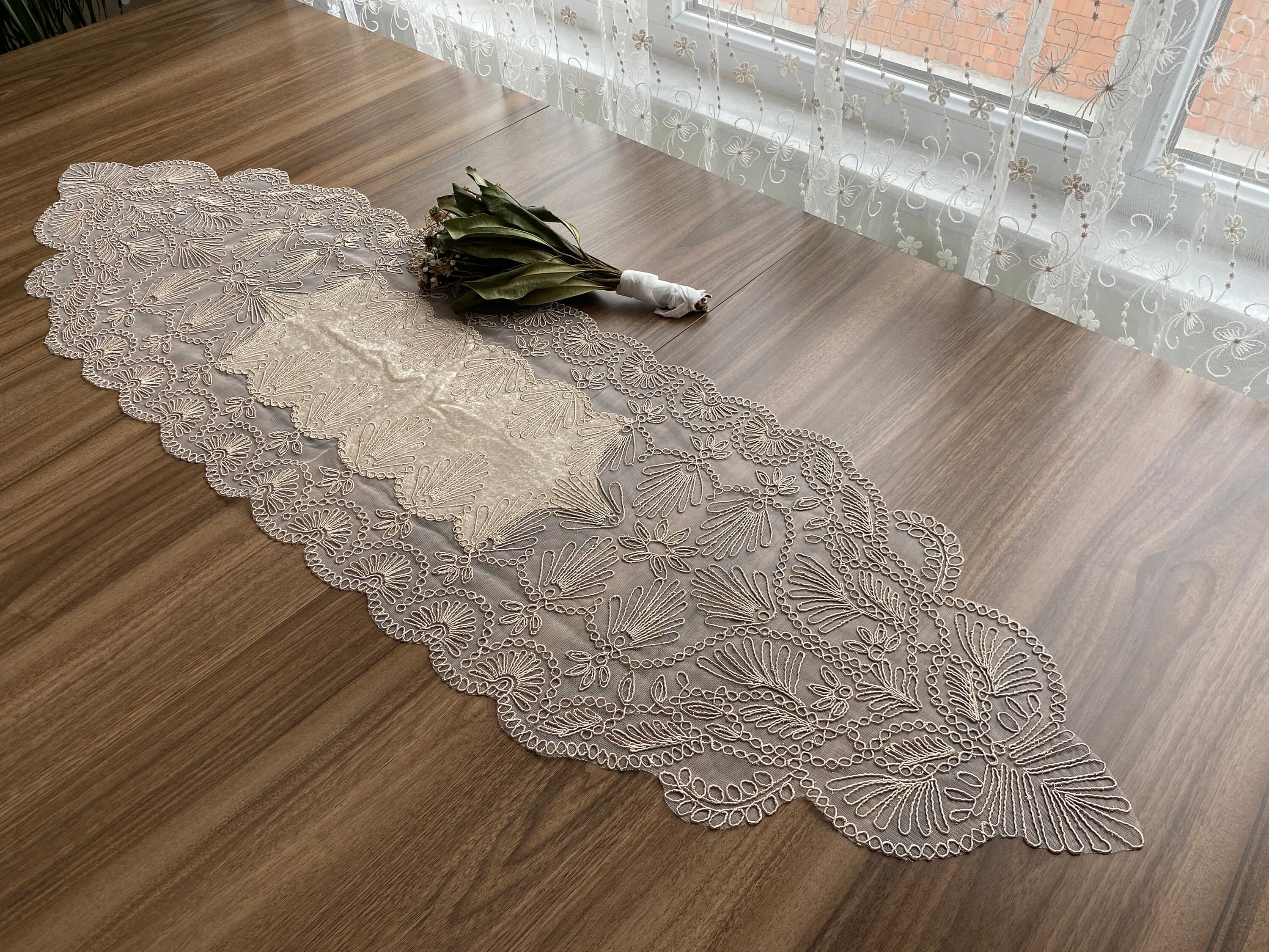 Cappuccino French Lace Table Runner, Delicate French Lace Table Runner For Wedding Table, Table Decoration, Organizations, Weddings, LC208