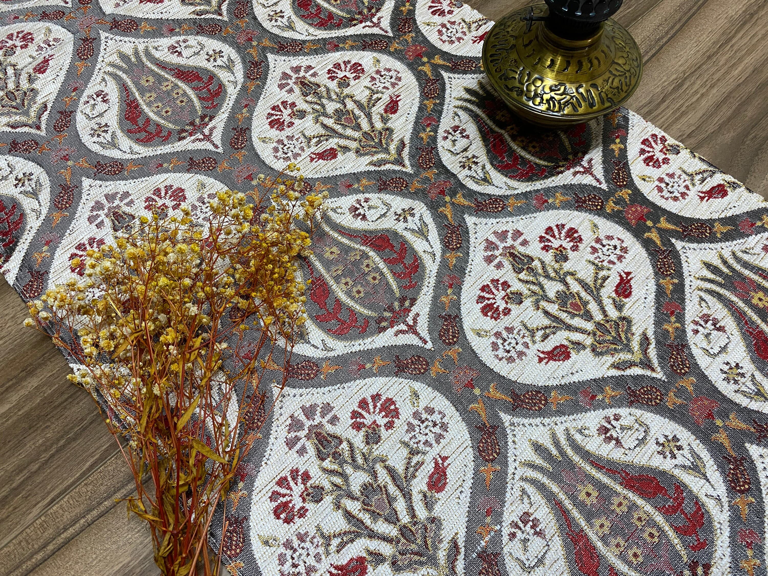 Cream Tulip Pattern Turkish Coffee Table Cloth Runner, Carnation Boho Wedding Oriental Table Runner, Diner Table Runner Cloth, RNR263 - image 3