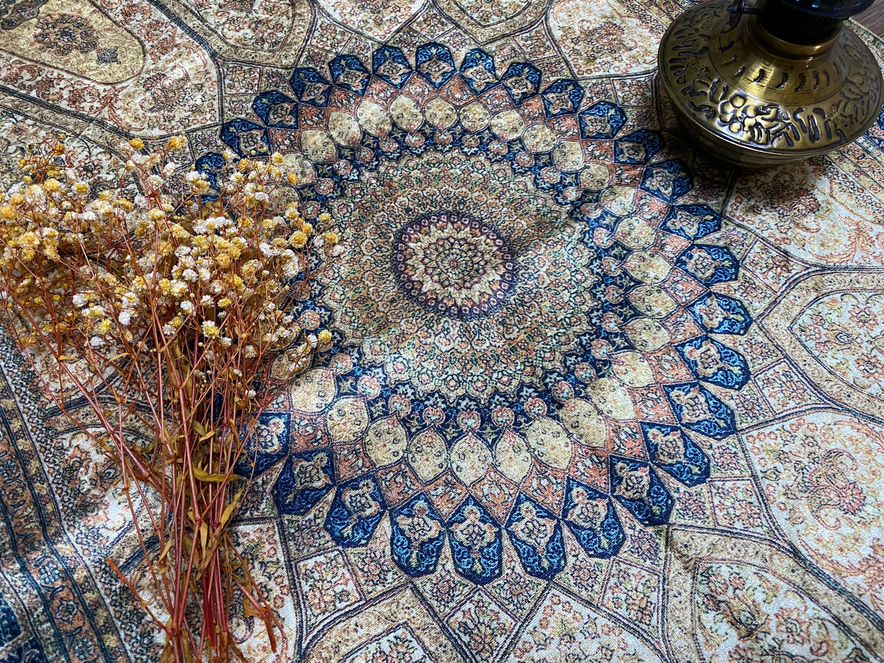 Yellow Islamic Unique Muslim Prayer Mat, Wedding Gift, Green Boho Wall Decoration, Oriental Table , Diner Table Runner, RNR359 - image 3