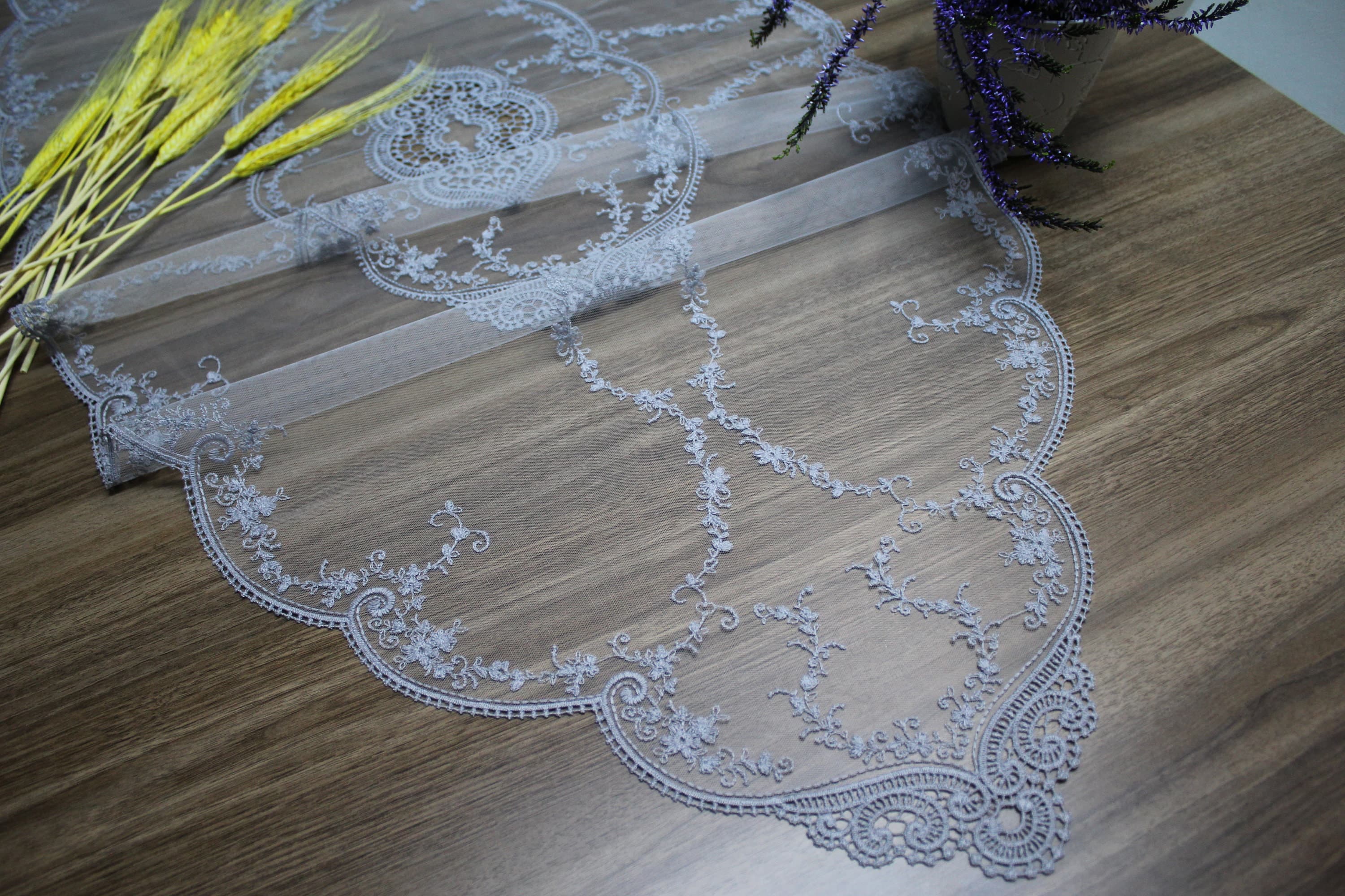 Gray French Lace Table Runner, Vintage Style French Tablecloth For Wedding Table, Linen Lace Runner Vintage, French Soft Lace,  LC109 - image 4