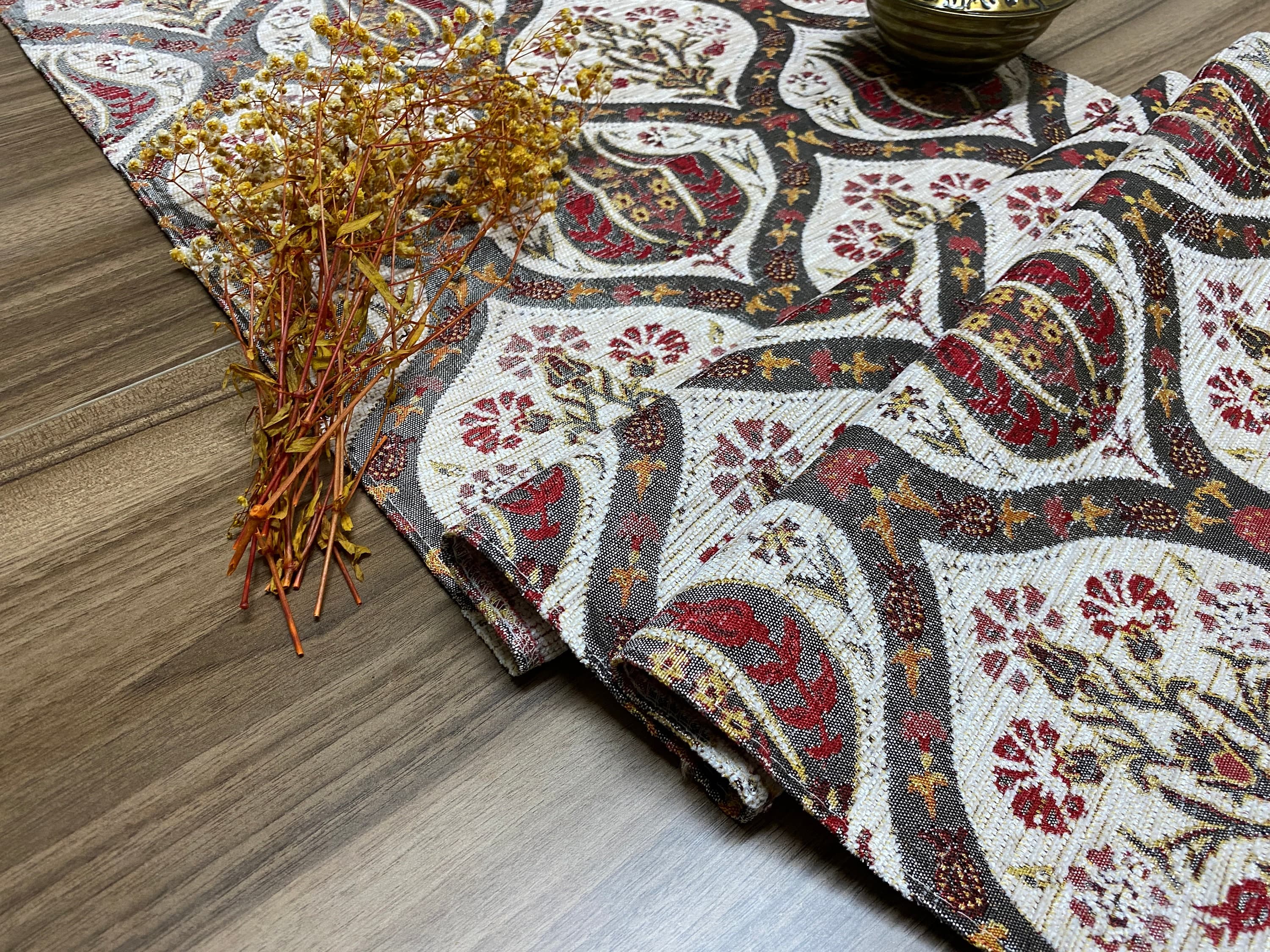 Cream Tulip Pattern Turkish Coffee Table Cloth Runner, Carnation Boho Wedding Oriental Table Runner, Diner Table Runner Cloth, RNR263 - image 4