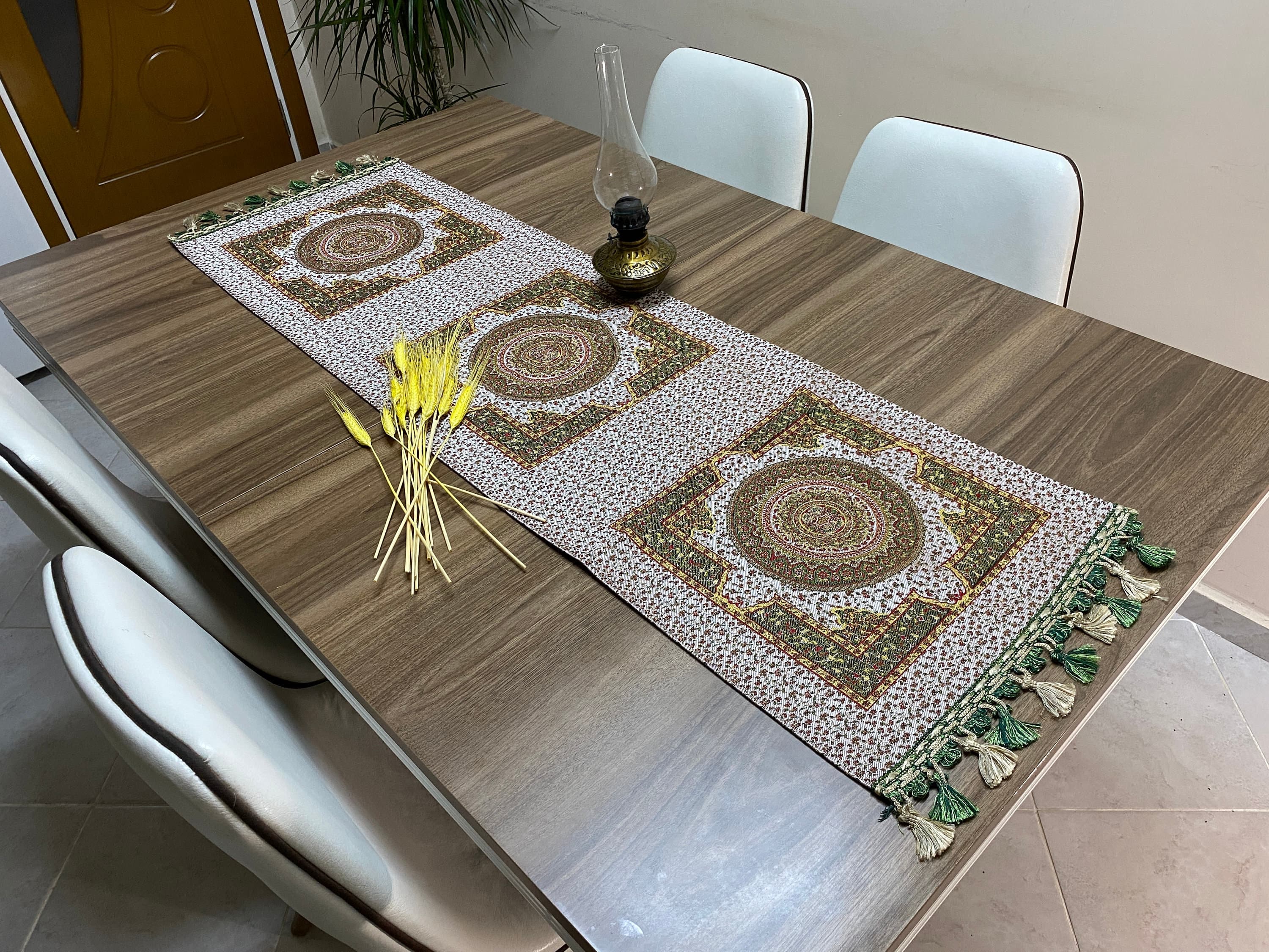 Cream Seramic Pattern Turkish Coffee Table Cloth Runner,  Aztec Boho Wedding Oriental Table Runner, Cream Diner Table Runner, RNR287