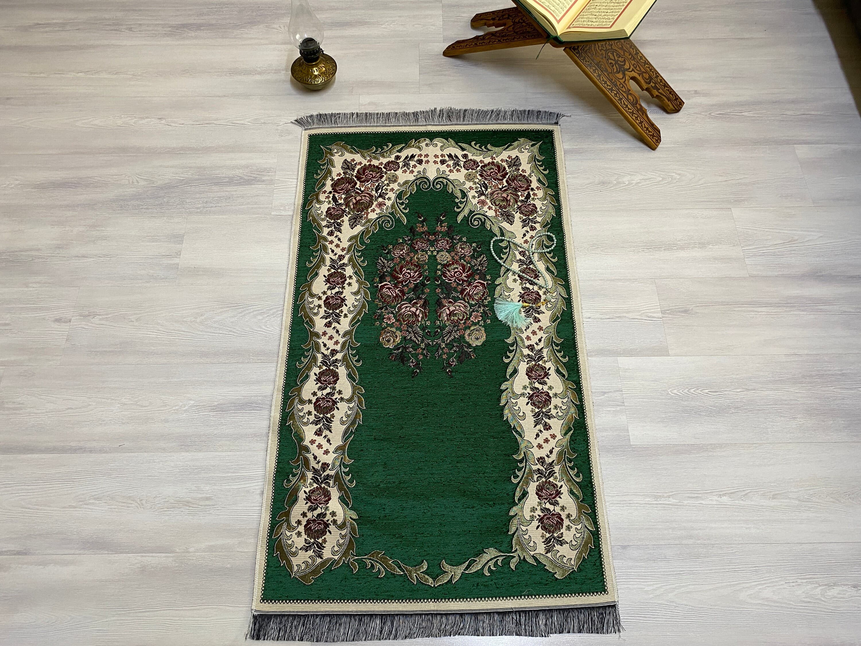 Dark Green Light  Prayer Mat, Sejadah Prayer Mat with Tasbeeh,Muslim Wedding Gift, Prayer Rug, Muslim Janamaz, Islamic Gift, RNR526 - image 3