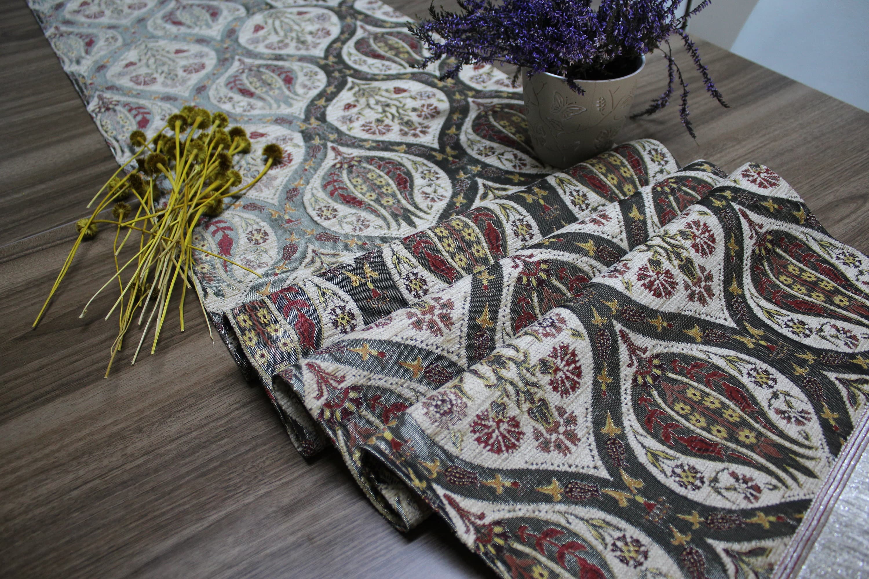 Cream Turkish  Table Cloth Runner, Tulip Design Floral Boho Table Runner For Wedding, Burgundy Table Cover,Coffee Table Runner,RNR182 - image 4