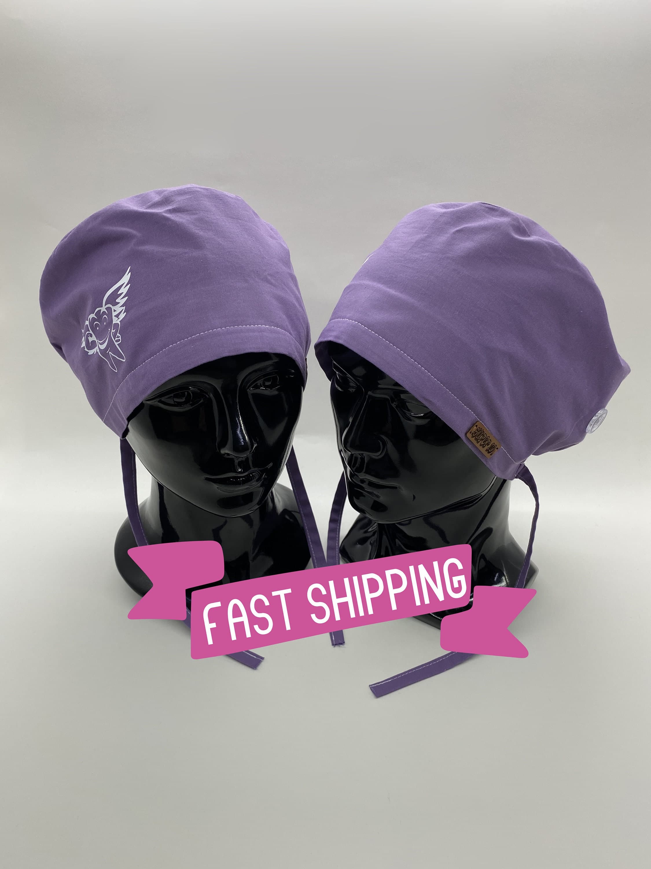 Lilac Dentist Surgical Scrub Cap Hat with Buttons, Angel Tooth Print Surgical Scrub Cap Hat Lilac, Unisex Dentistry Scrub Cap,      HAT210 - image 3