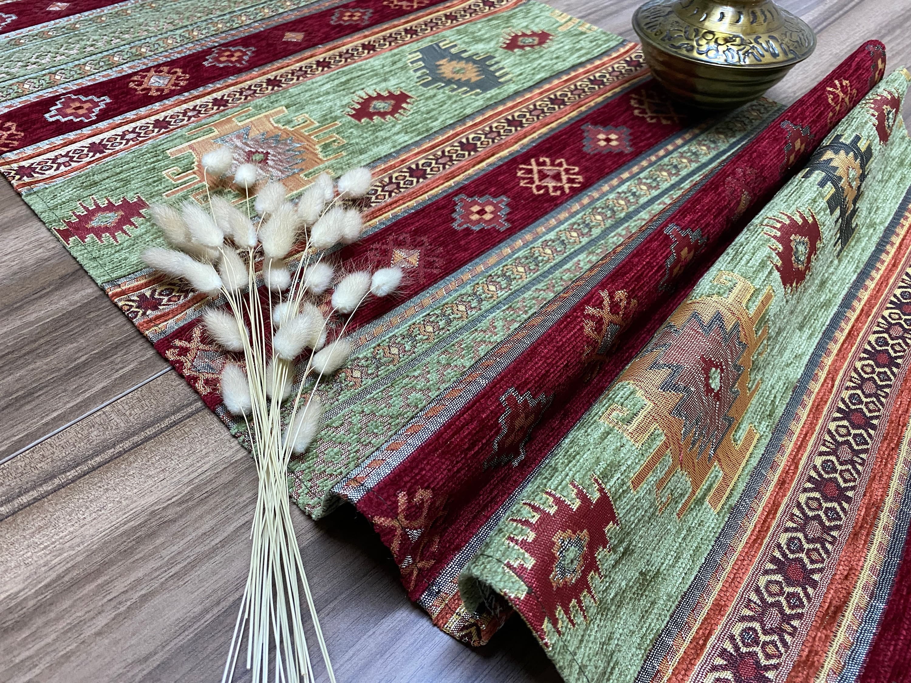 Burgundy Kilim Pattern Turkish Coffee Table Cloth Runner, Actec Small Home Boho Wedding Oriental Table Runner, Diner Table Runner, RNR339 - image 3