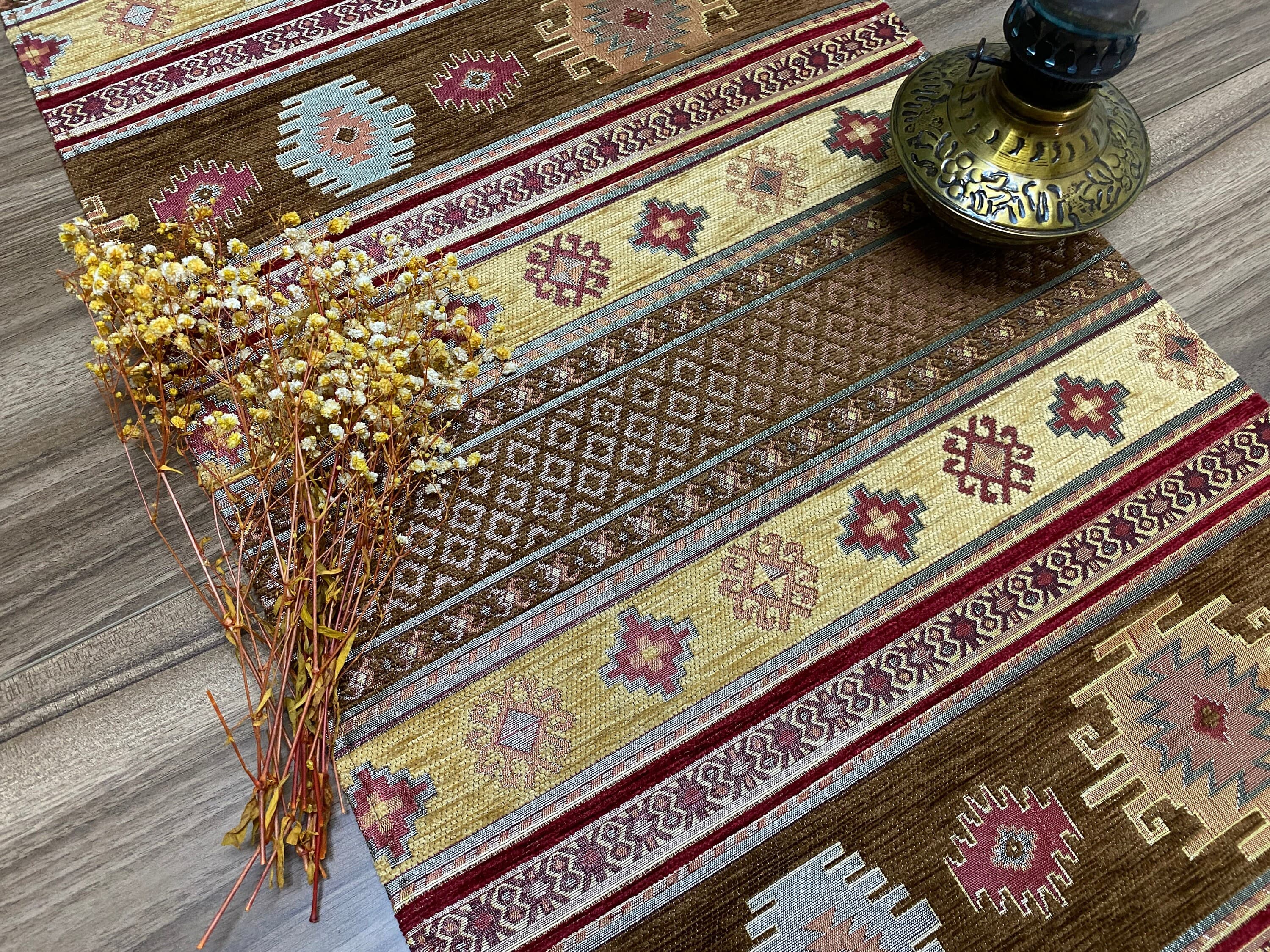 Brown Kilim Pattern Turkish Coffee Table Cloth Runner, Actec Small Home Boho Wedding Oriental Table Runner, Diner Table Runner, RNR348 - image 4