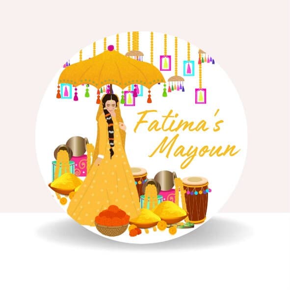Mayoun stickers, Dholki stickers,Mendhi favor, muslim wedding ceremony