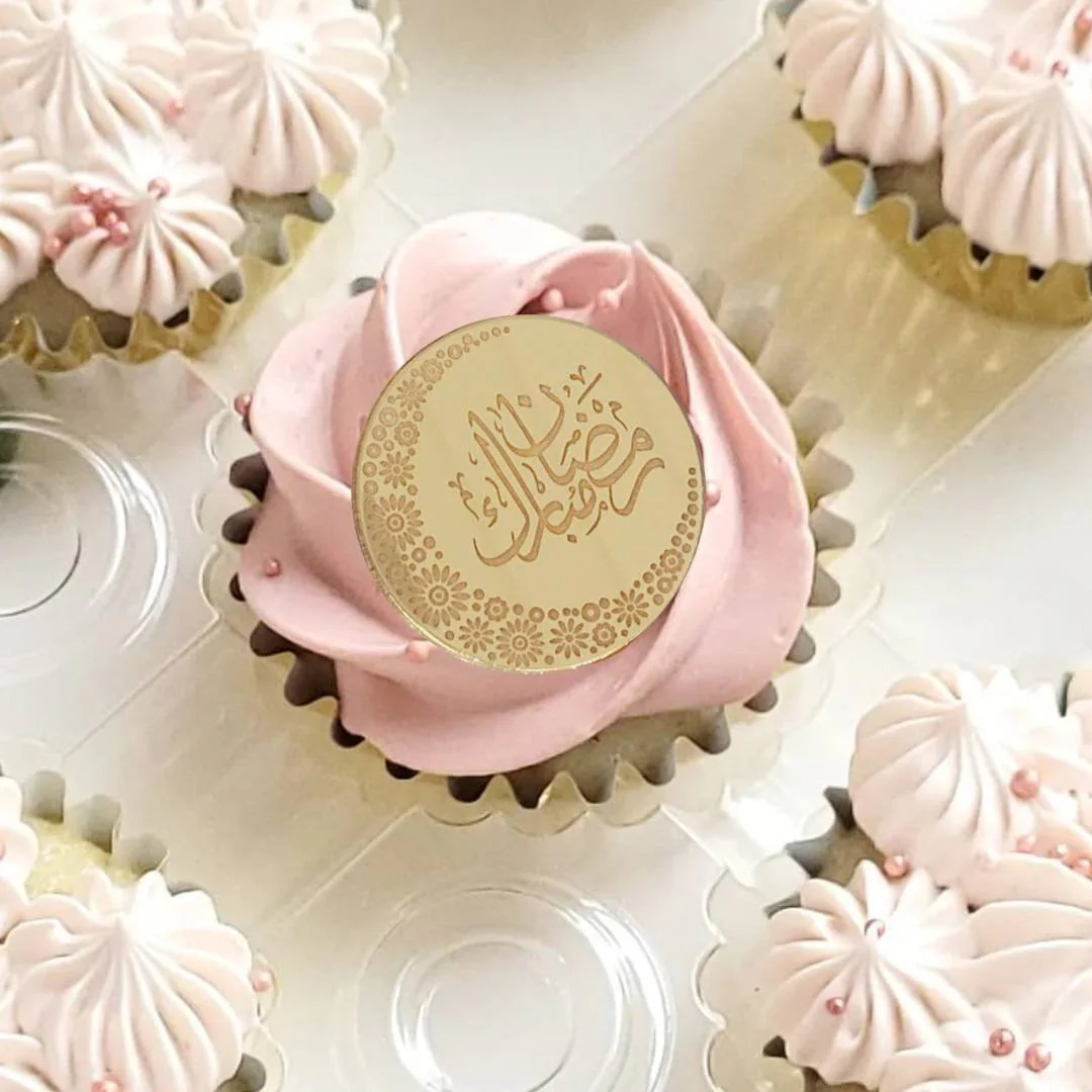12 Ramadan Mubarak Acrylic Cupcake Toppers, Mirror Disc, Acrylic , mini Acrylic Cake Toppers ,Birthday acrylic cake topper, Ramadan Tags
