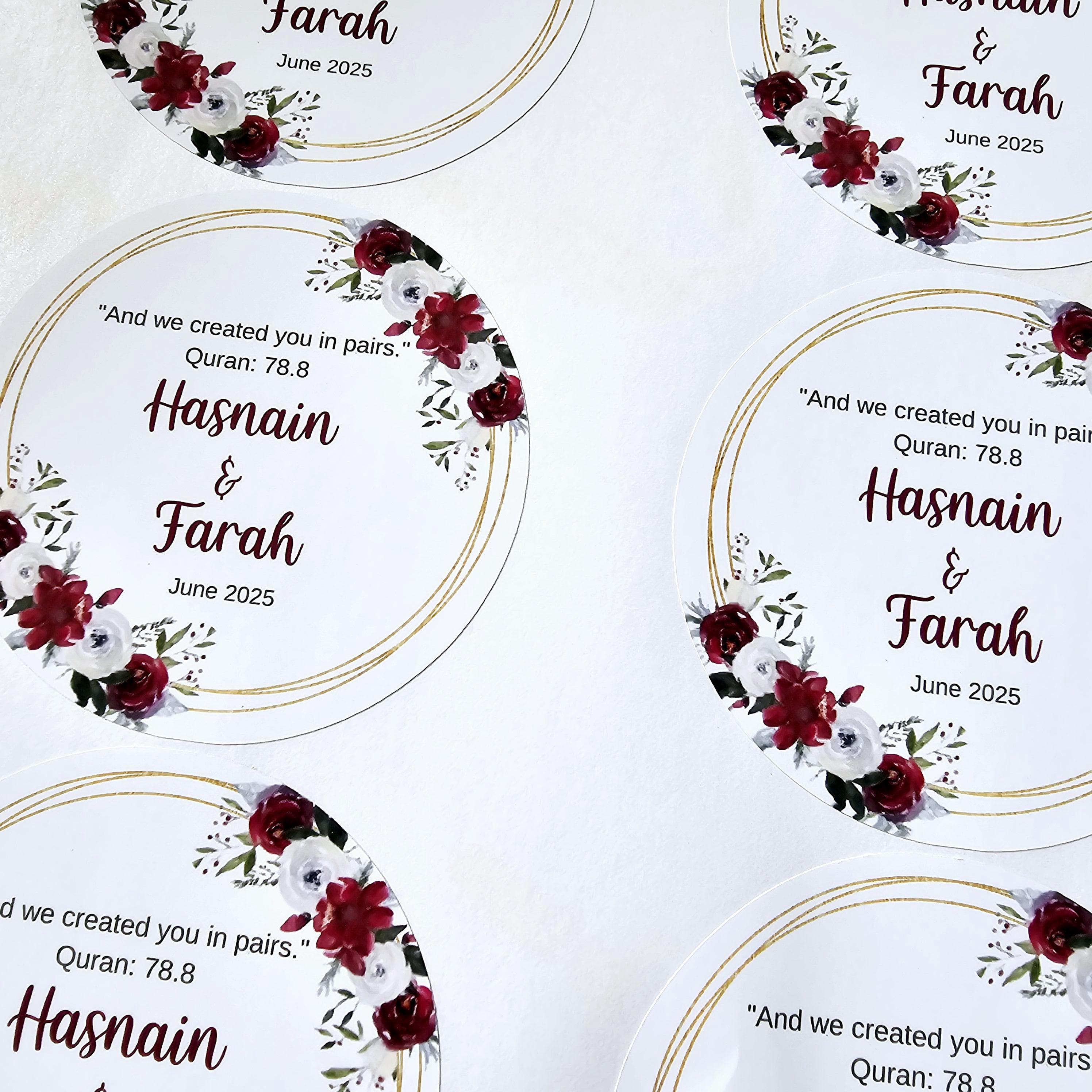 Personalized Nikkah Stickers: Floral Muslim Wedding Favor - image 4