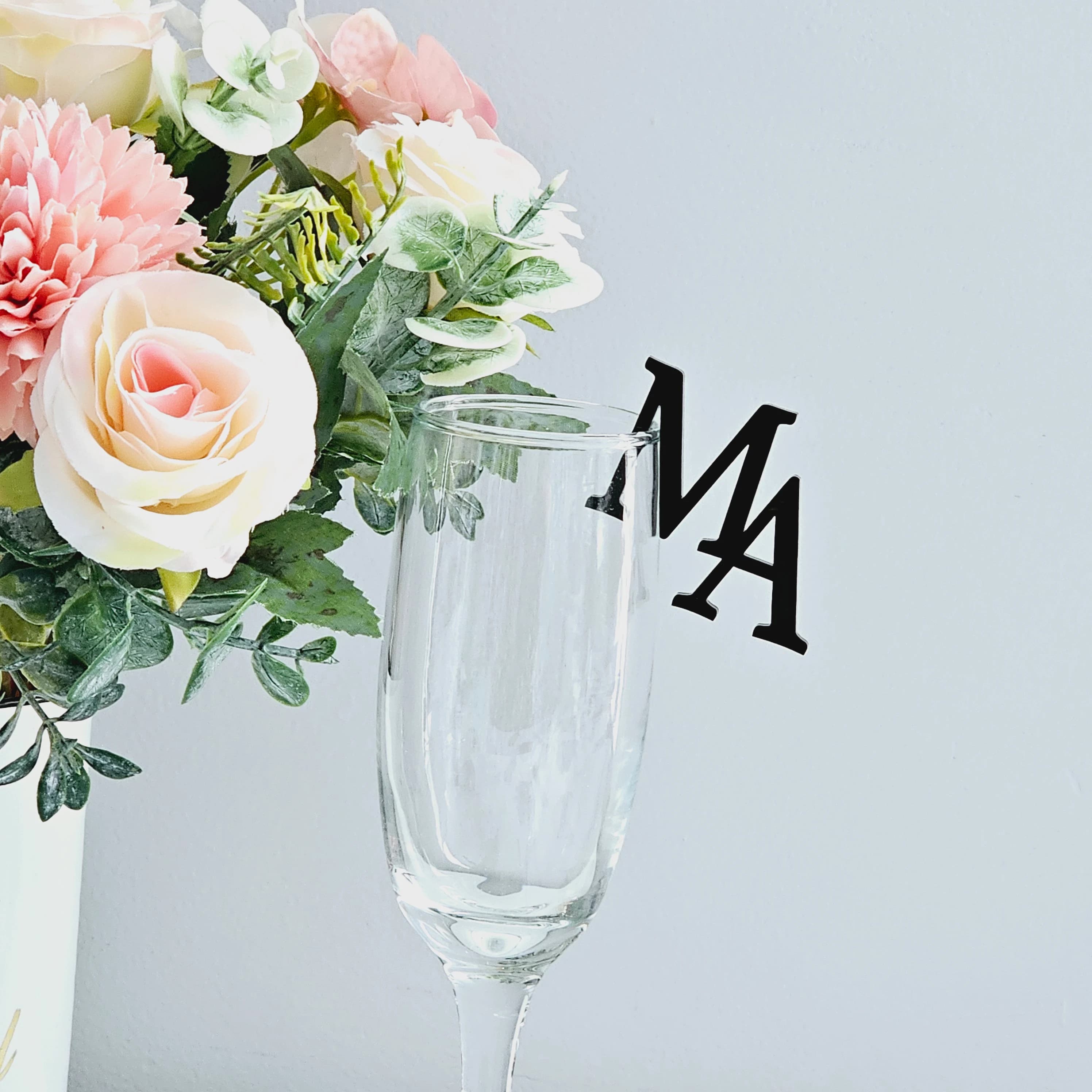 Personalized Acrylic Wedding Drink Tags: Initial Glass Charms