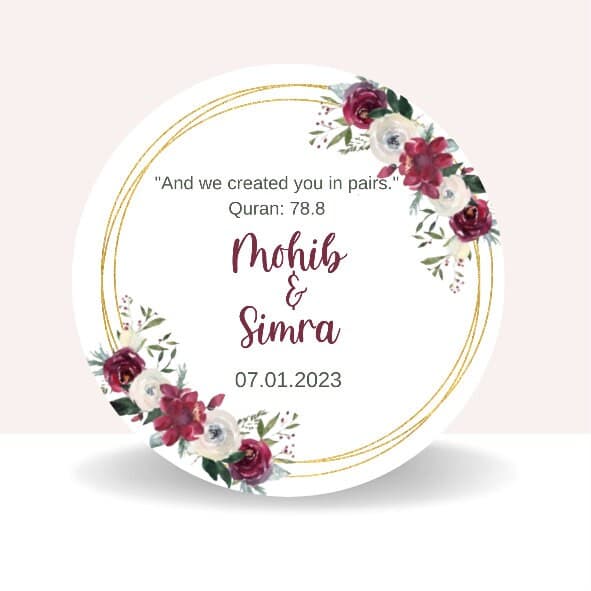 Personalized Nikkah Stickers: Floral Muslim Wedding Favor