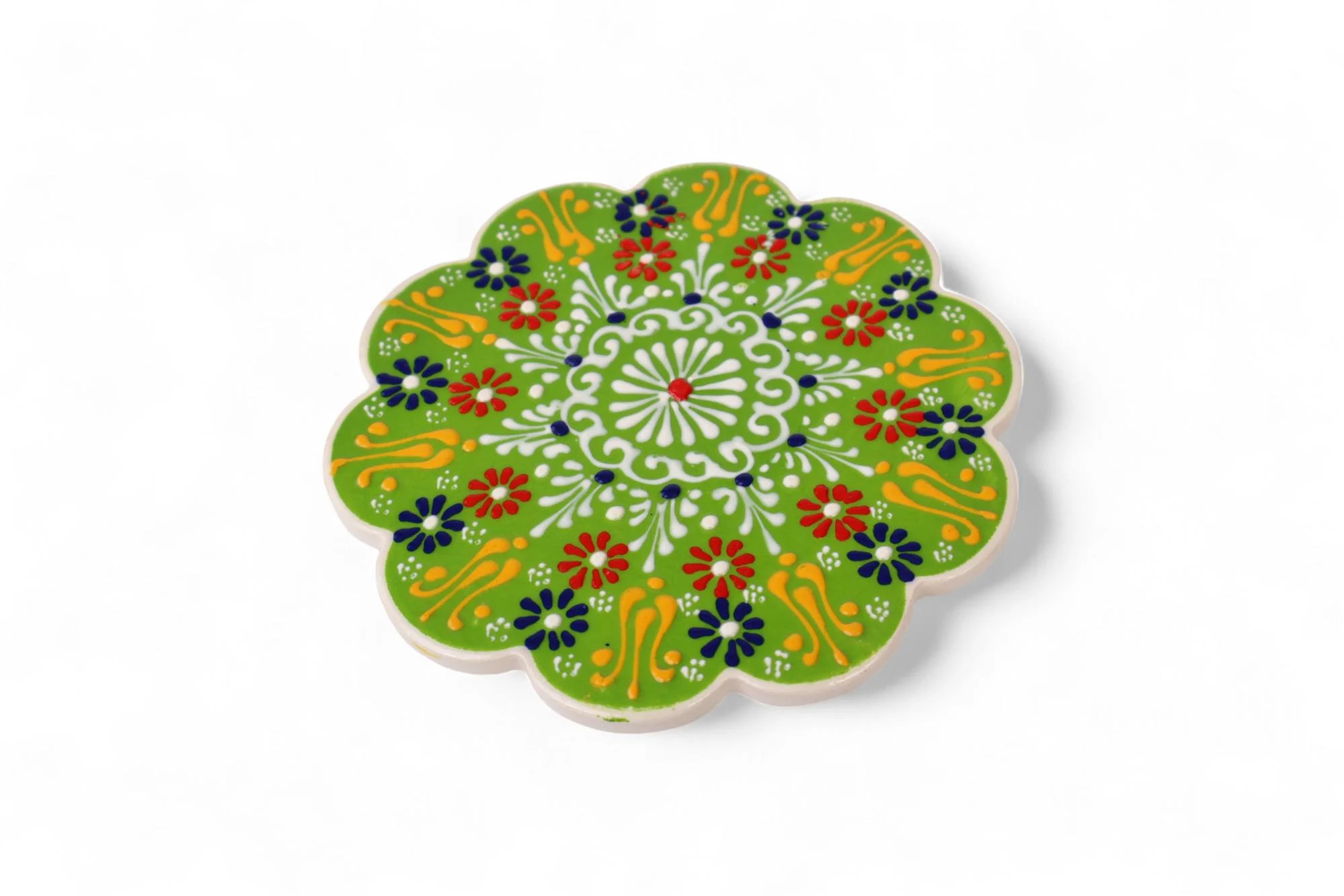 Assorted Color Ceramic Relief Green Trivet for Hot Pots & Pans, Large Heat-Resistant Cork Base Trivet, Non-Slip Extra Thick Mat for Hot Dish