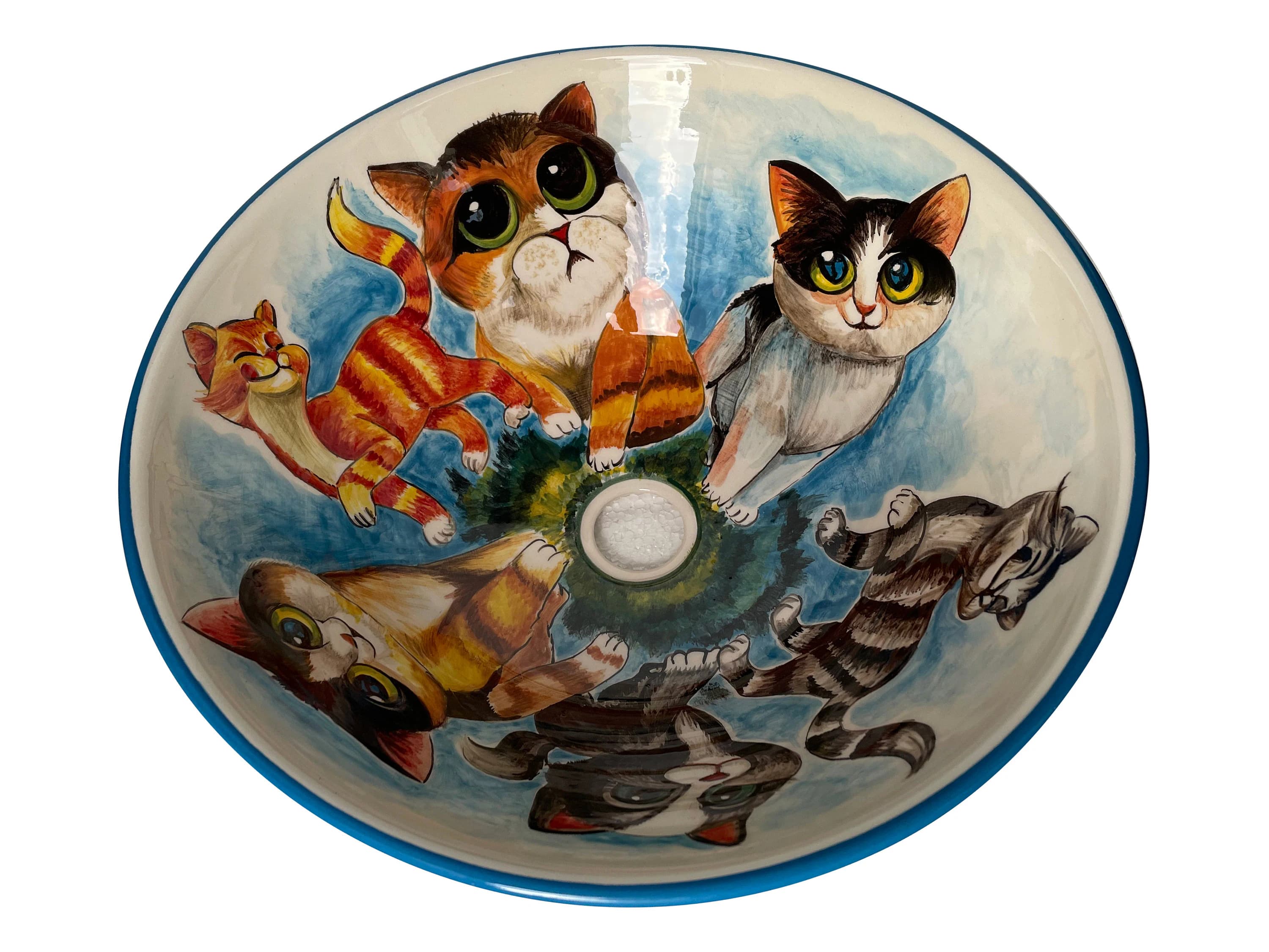 Bathroom Cats Vessel Sink, Animal Washbasin, Half Bathroom Pottery Round Sink, Ceramic Bathroom Hand Crafted Sink, Guest Bathroom Remodeling - image 3