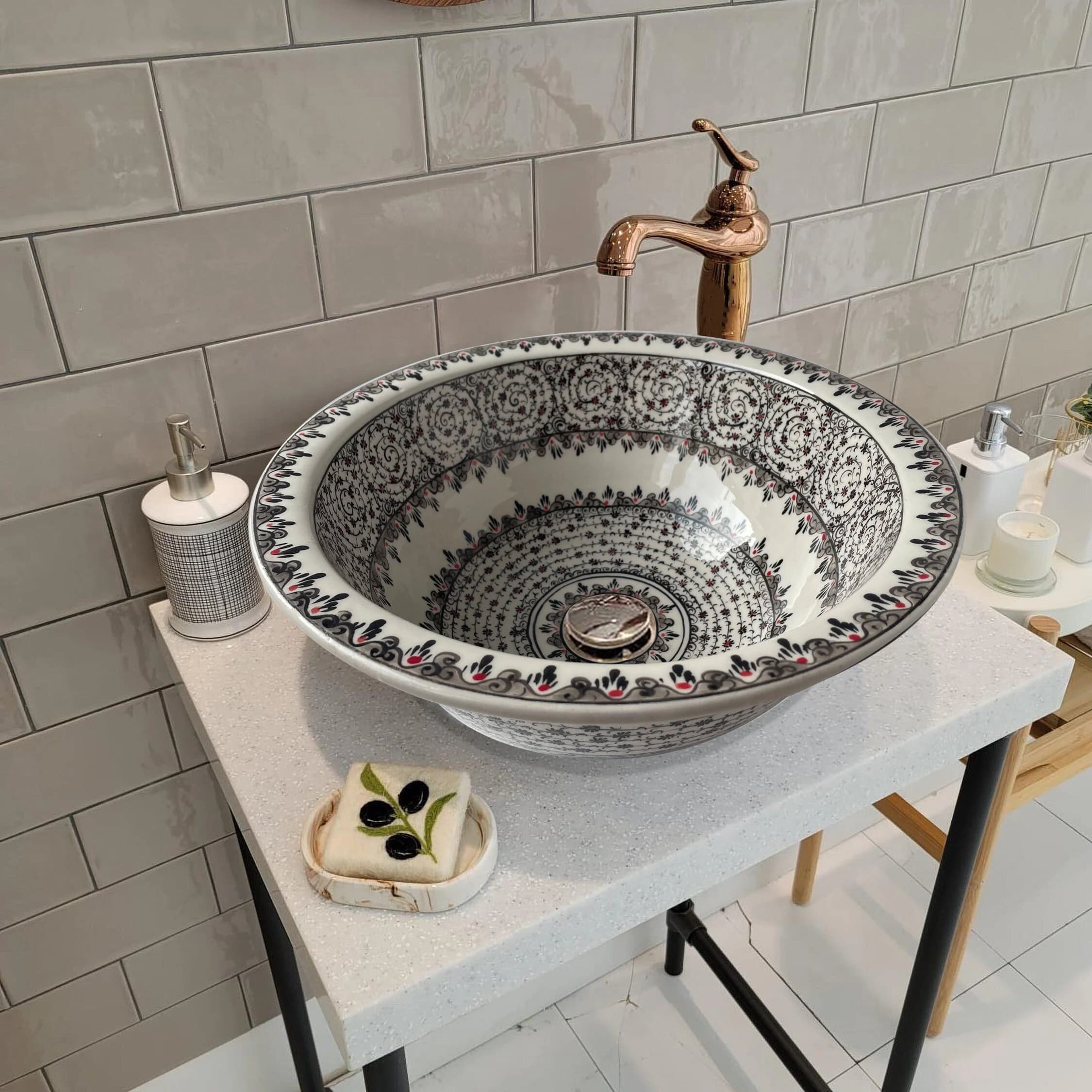 Ceramic Unique Wash Basin, Bathroom Vessel Sink Above Countertop Basin, Bowl Sink Lavatory, Bathroom Remodel, Bath Vanity Glossy Washstand