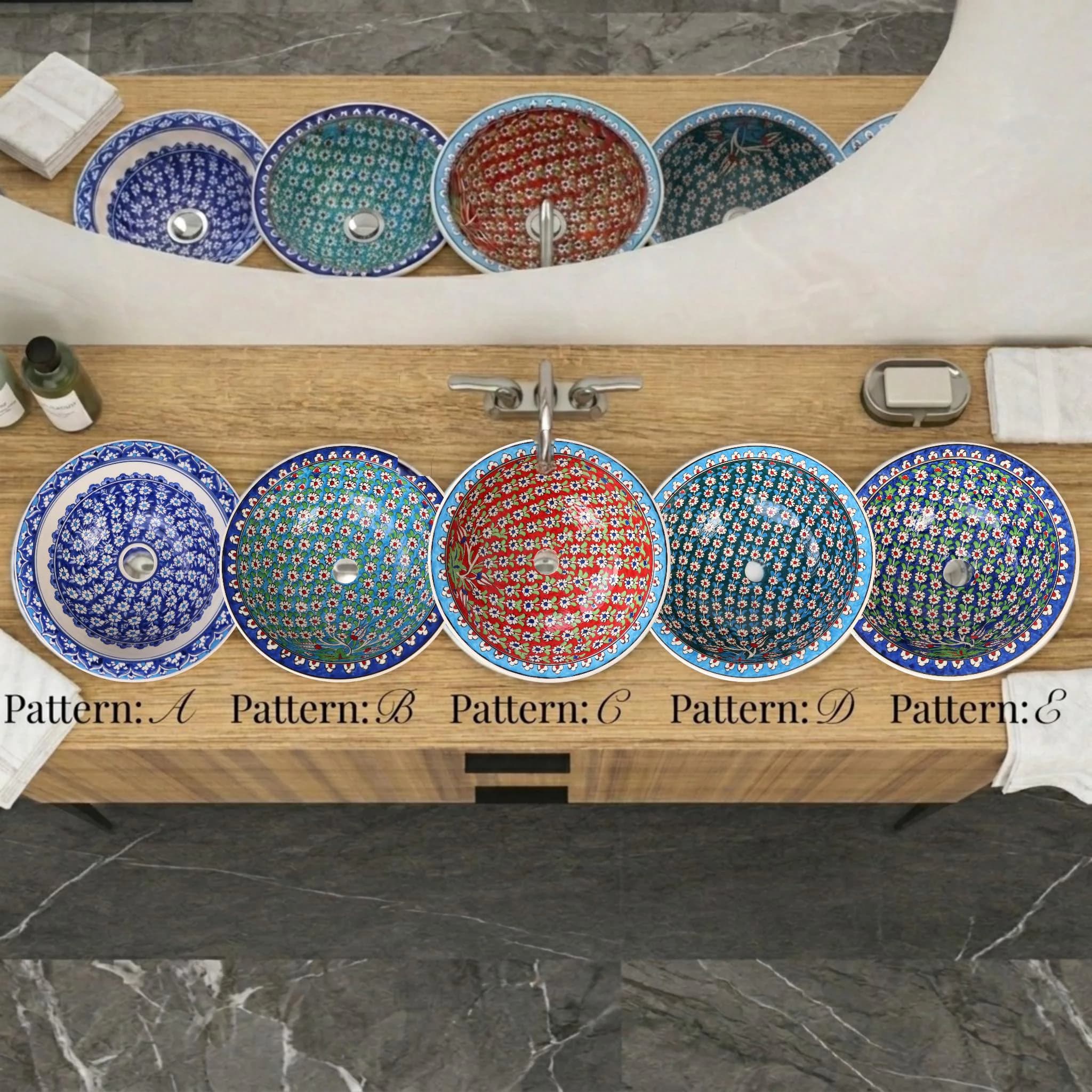 Teal Blue Floral Vessel Sink, Ceramic Bathroom Basin, Countertop Vanity Sink, Artisan Wash Bowl, Luxury Bathroom Decor, Downstairs Toilet - image 3