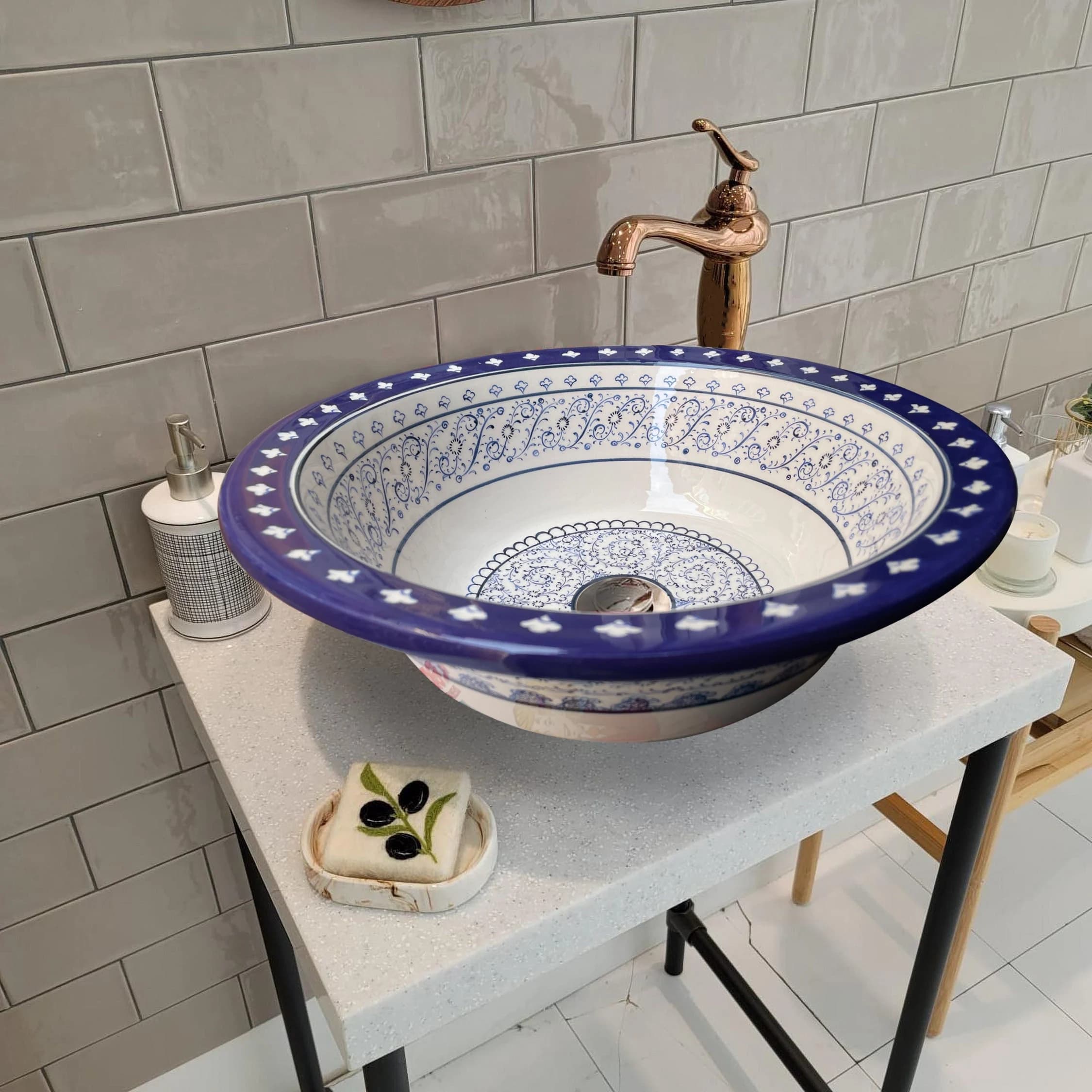 Blue Golden Horn Modern Bathroom Sink, Ceramic Round Washbasin, Vanity Vessel Sink, Kitchen Sink, Powder Room Sink, Bathroom Remodeling