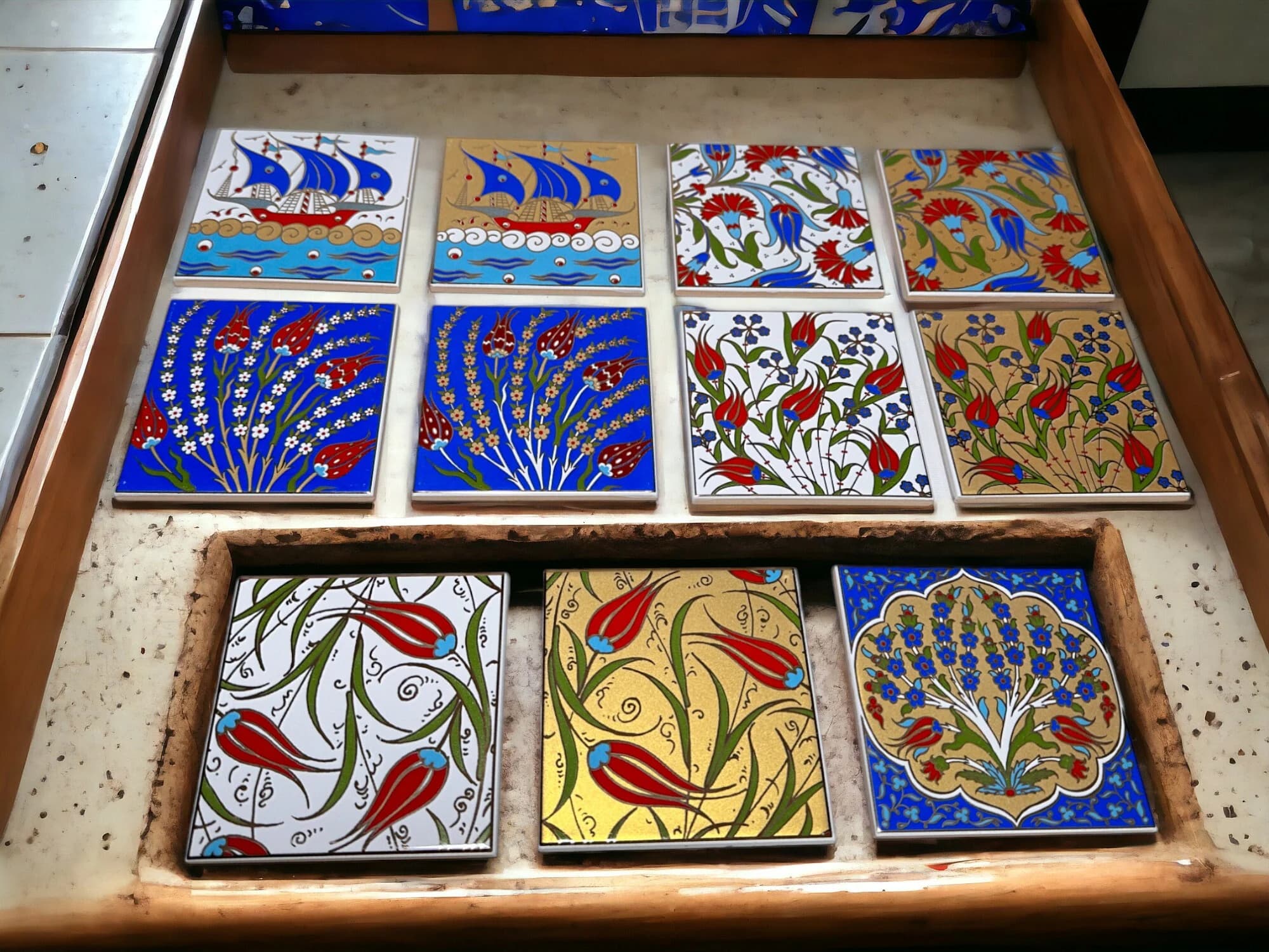 Turkish Ceramic Tile, Ethnic Coaster, Aesthetic Tile, Wedding Gift, Marble Coaster Gift, Moroccan Backsplash, Engagement favors, Gilded Gold
