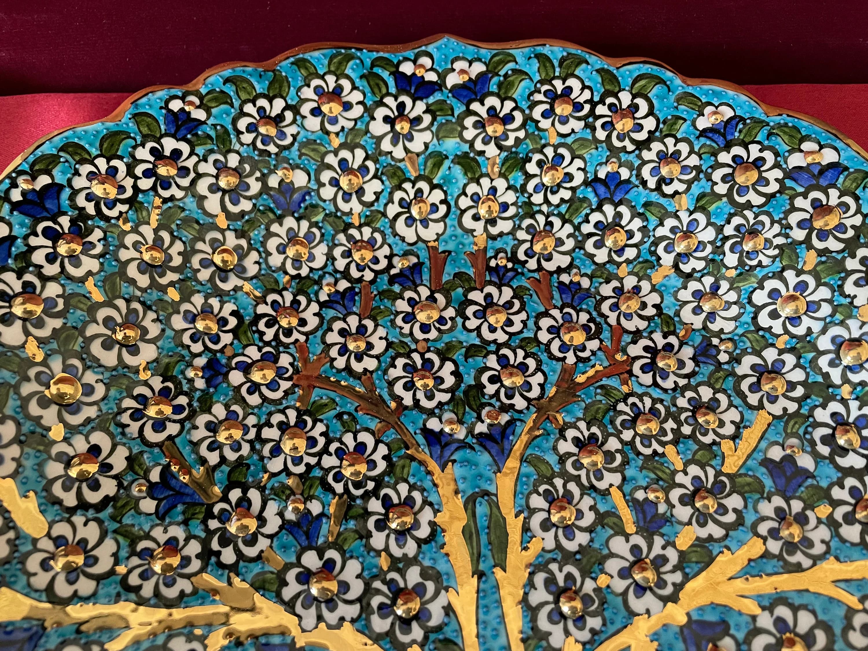 Gold Tree of Life Collectible Plate, 24 Carat Gold Ceramic Art Plate, Stoneware Wall Hanging, Unique Decor, Flower Gold Gift for Manager - image 5