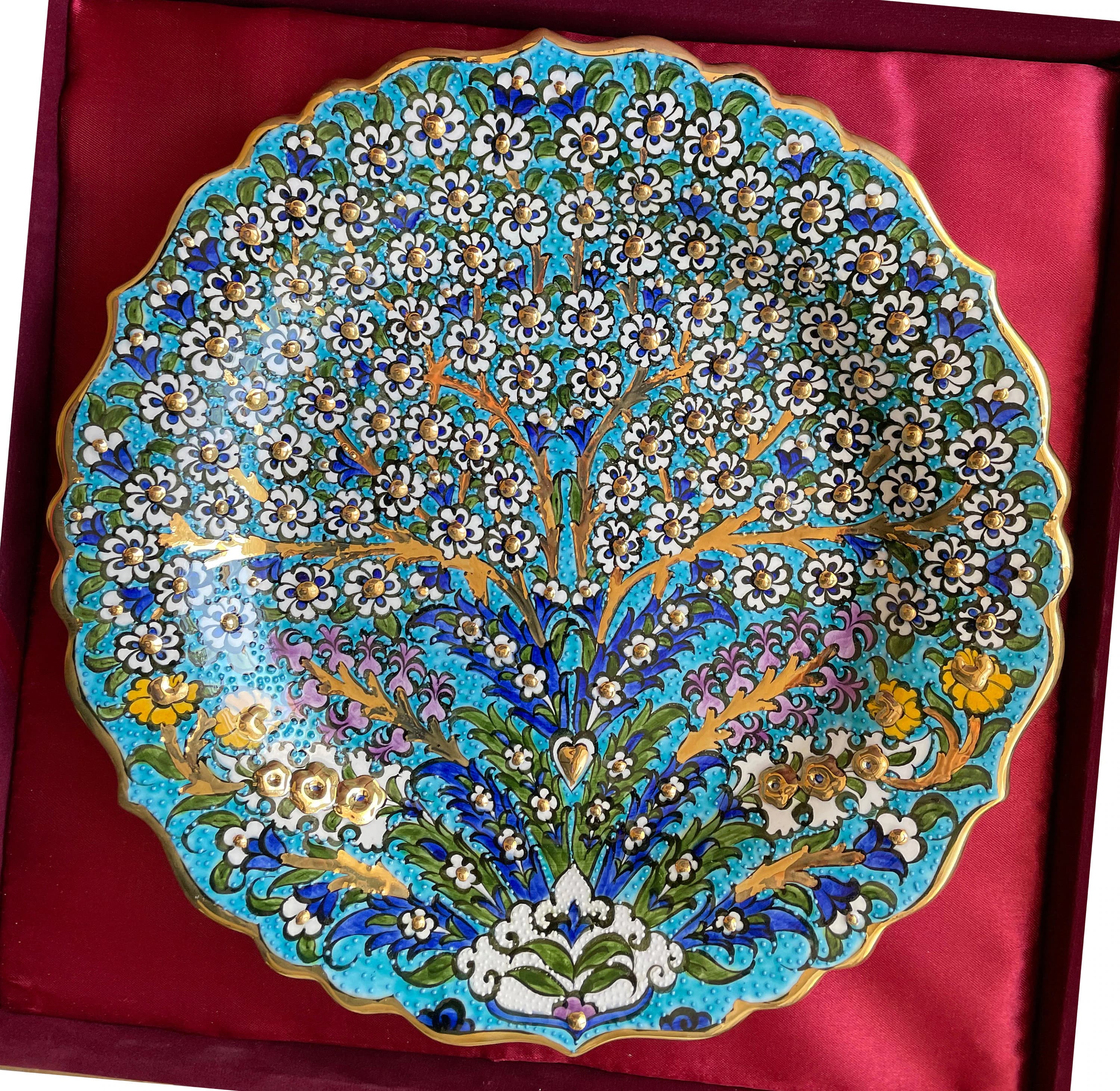 Gold Tree of Life Collectible Plate, 24 Carat Gold Ceramic Art Plate, Stoneware Wall Hanging, Unique Decor, Flower Gold Gift for Manager - image 4