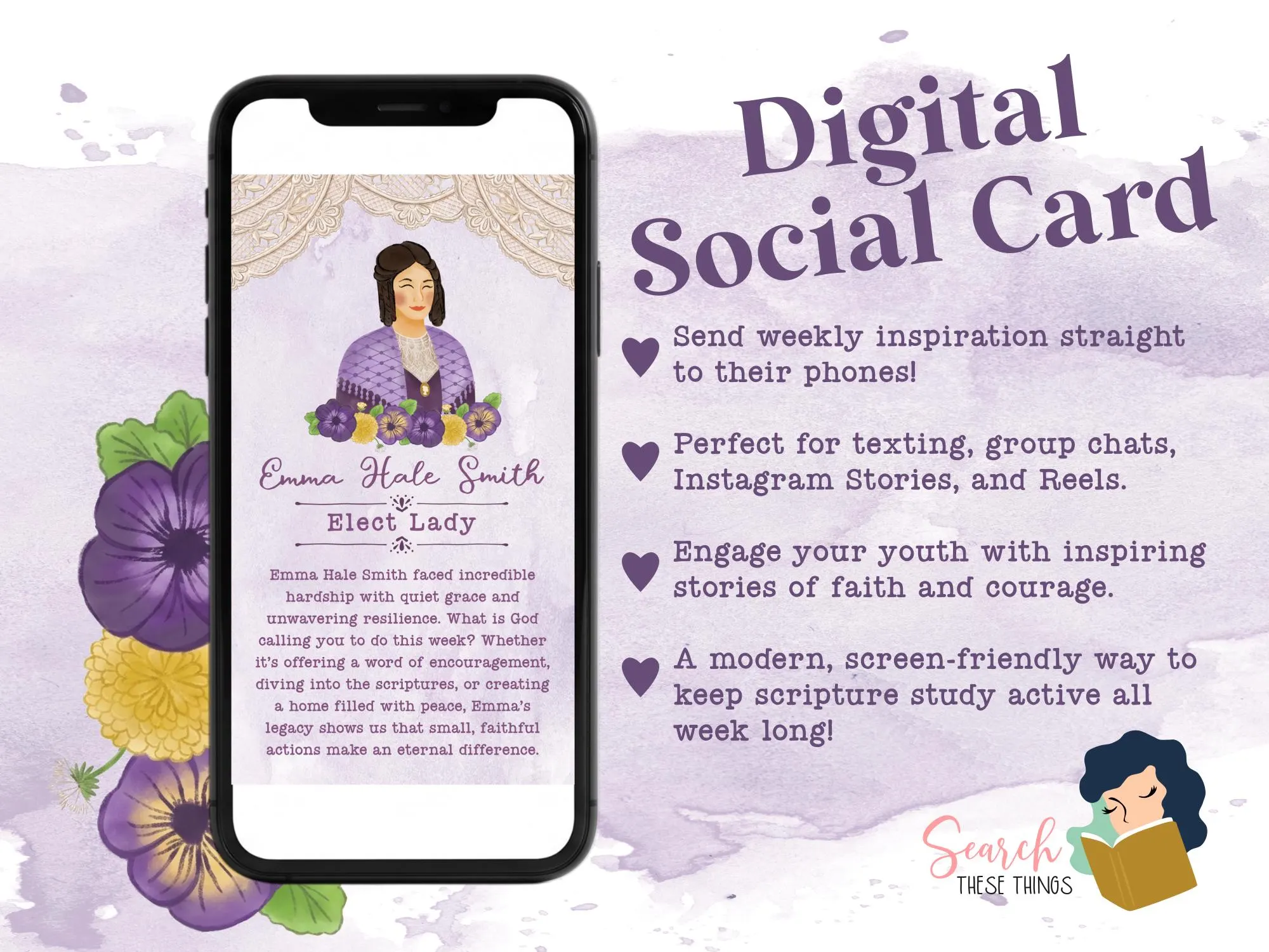 Emma Hale Smith, Digital Poster, Handout, and Social Media Card - FSY 4th Sunday YW Lesson - image 5