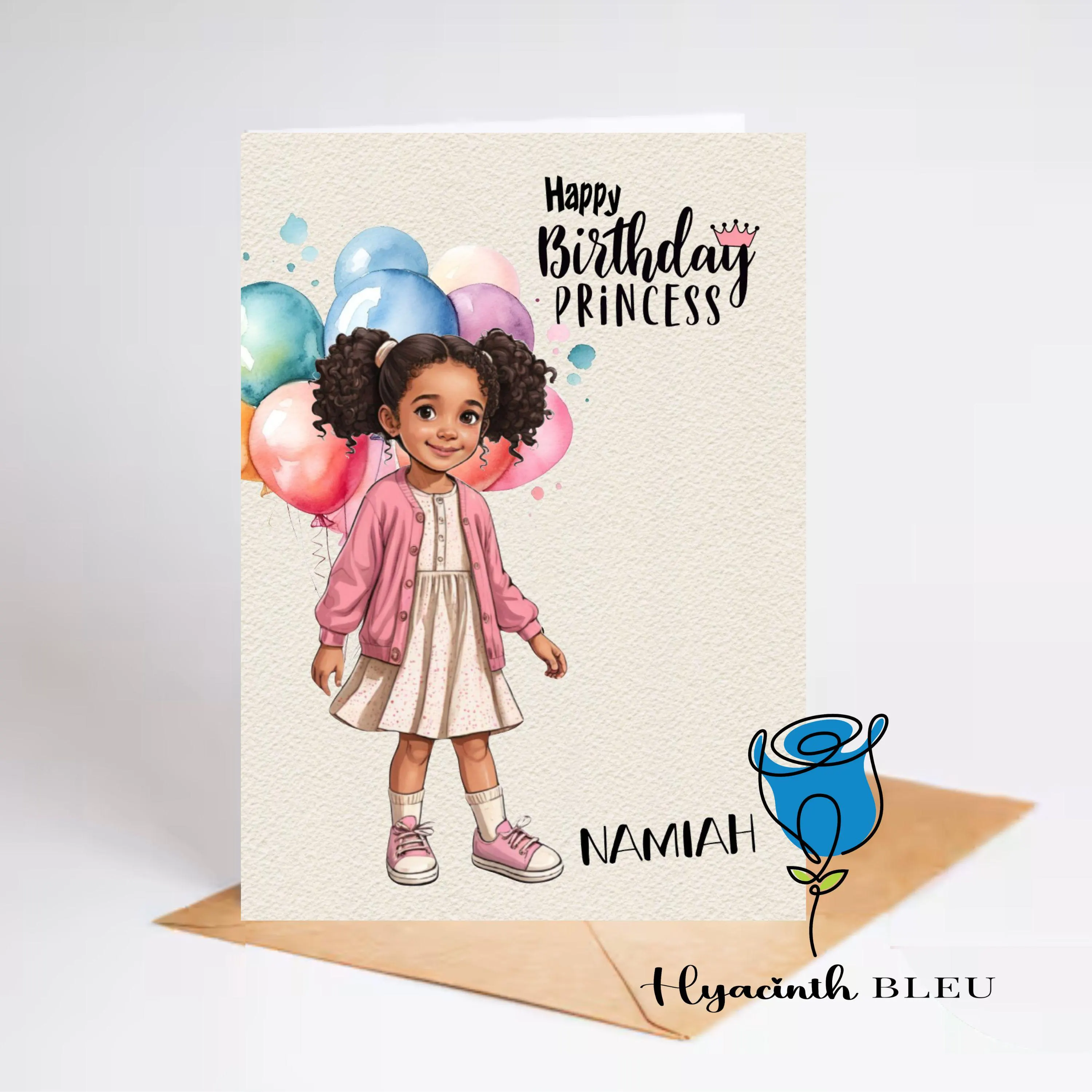 Mixed Race Girl Birthday Card: Princess Daughter Card