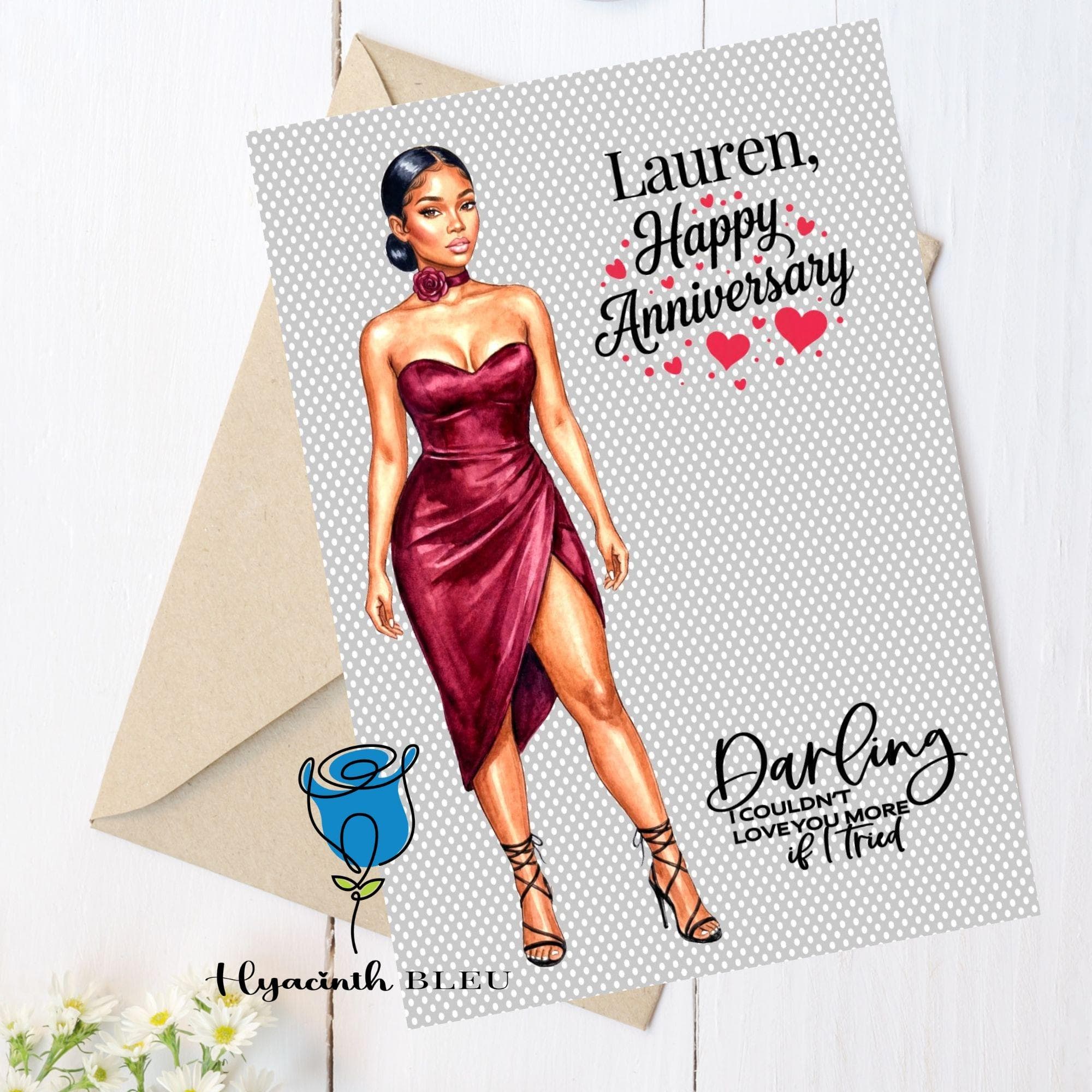 Black Woman Anniversary Valentine Birthday Card, Girlfriend Wife Partner Romantic Personalised Keepsake