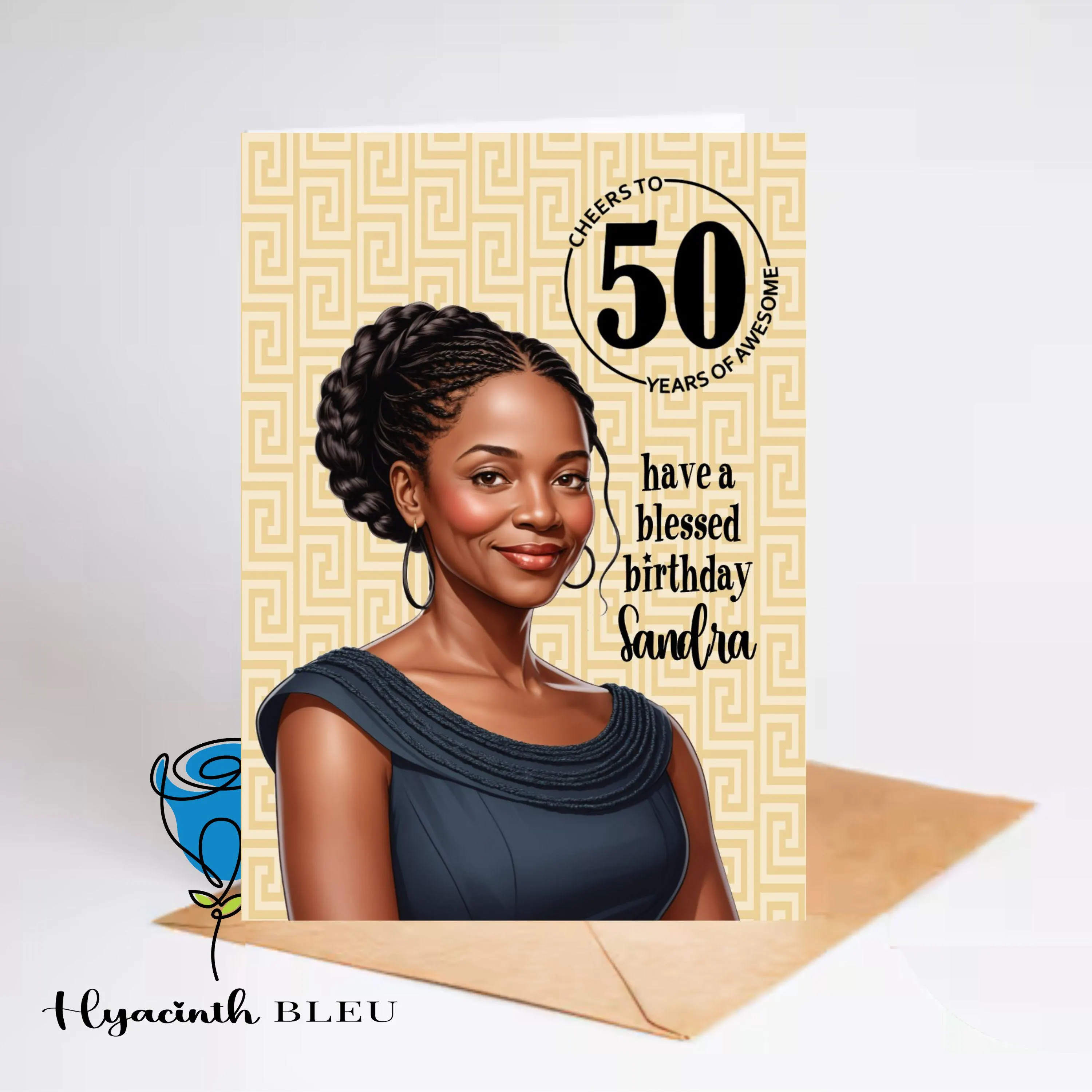 50th Birthday Card: Black Woman, African American, Personalized