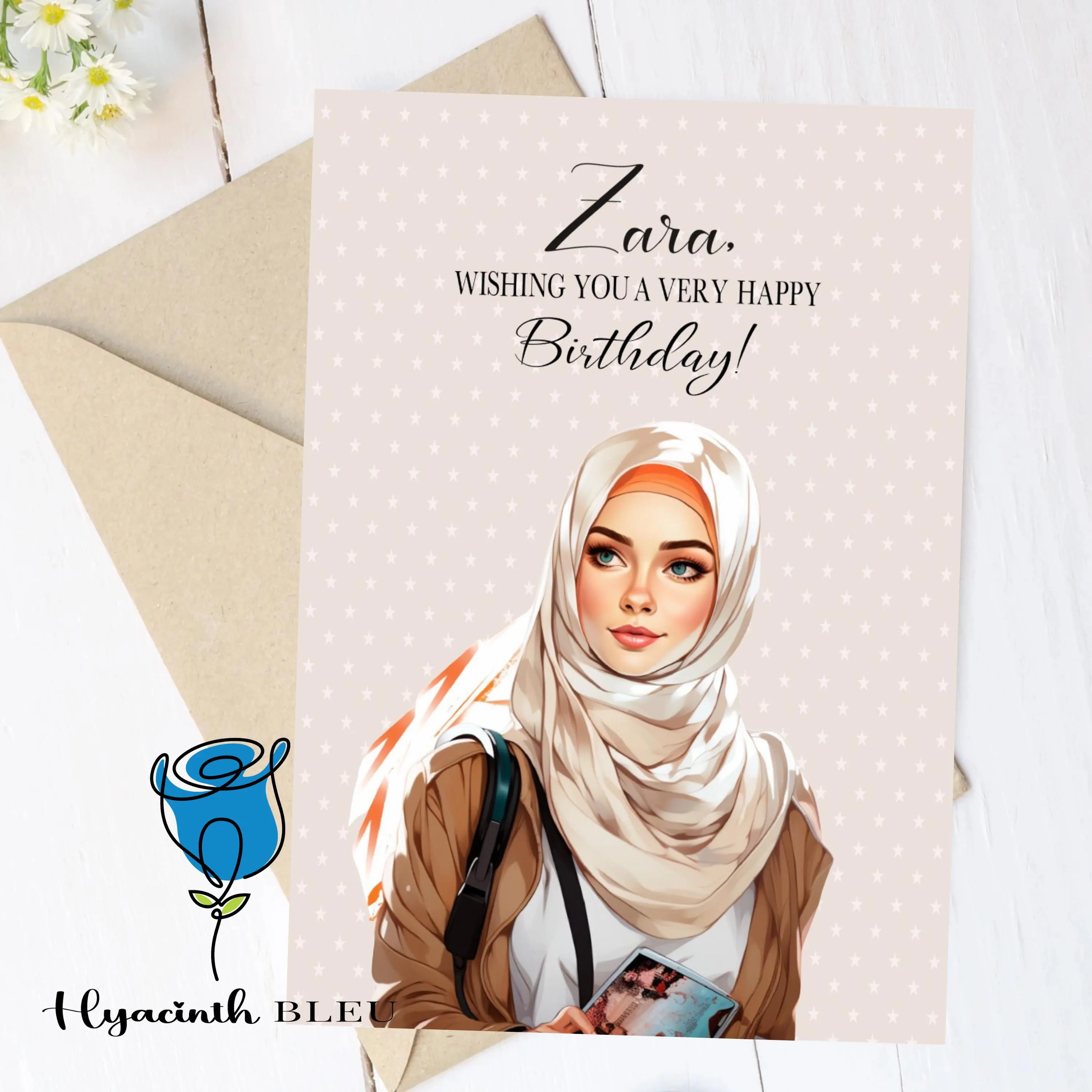 Personalized Muslim Woman Birthday Card: Hijab Illustration - image 3