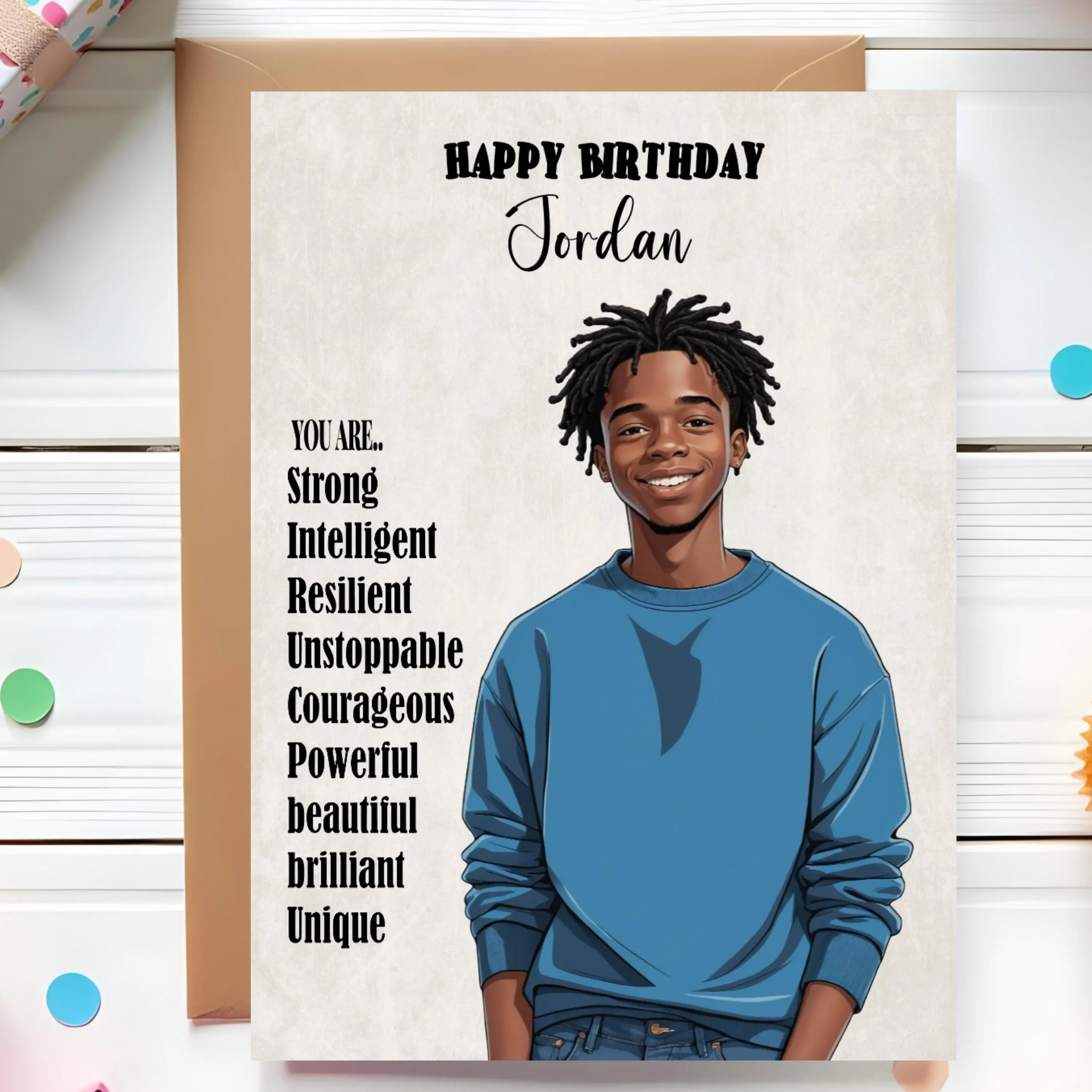 Personalized Black Teen Birthday Card: Afro Caribbean Greeting - image 3