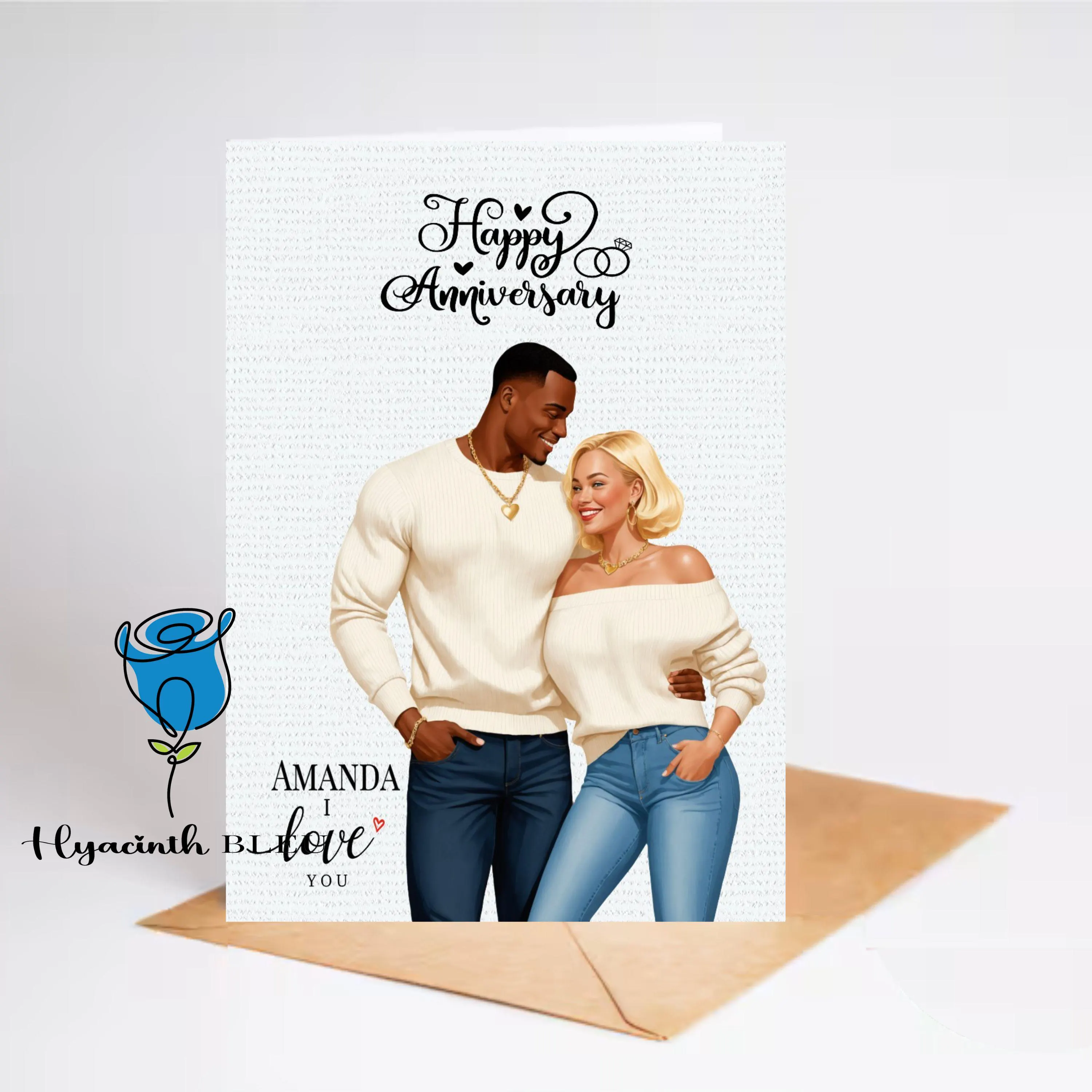 Interracial Couple Anniversary Card: Valentine's Day Card For Partner