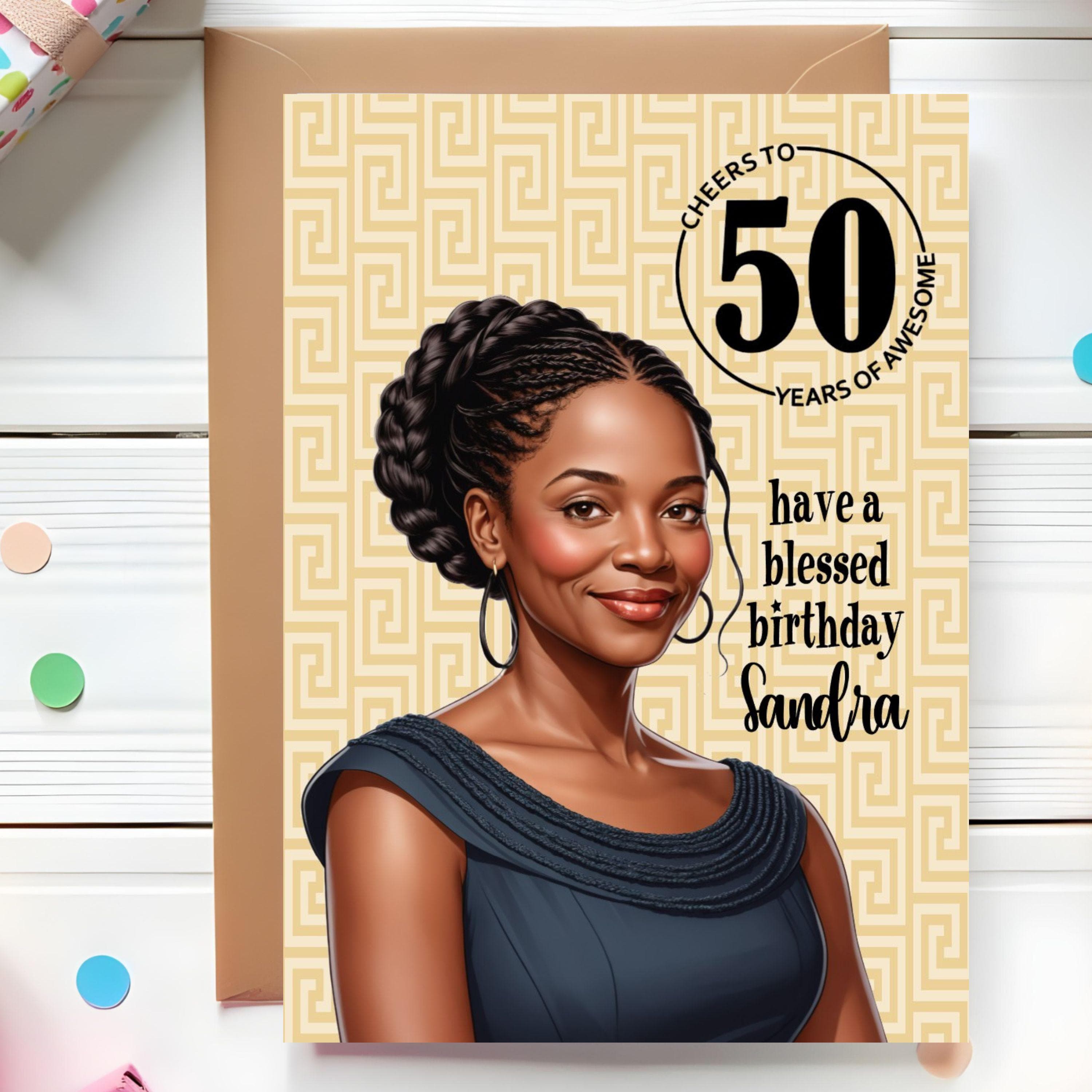 50th Birthday Card: Black Woman, African American, Personalized - image 3