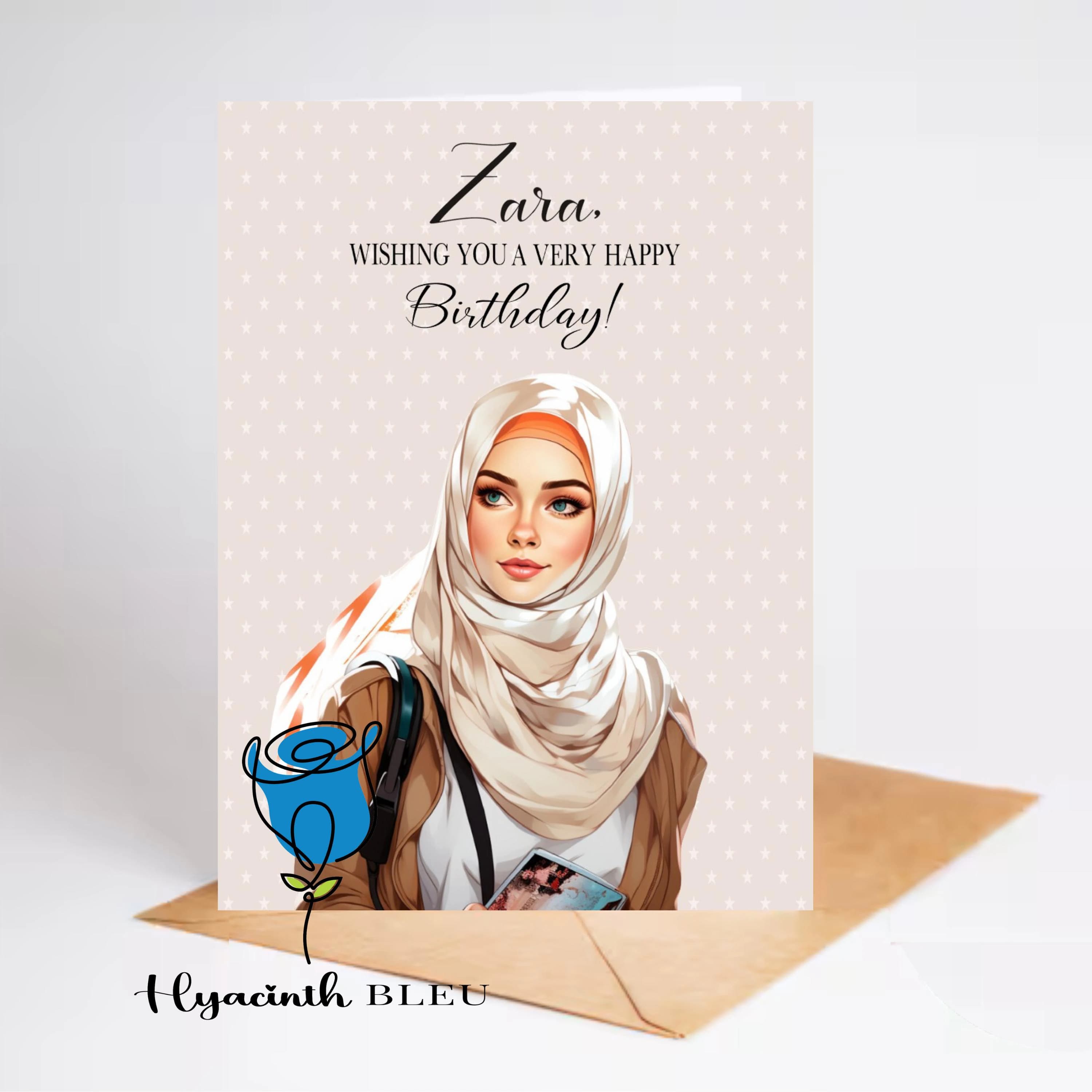 Personalized Muslim Woman Birthday Card: Hijab Illustration