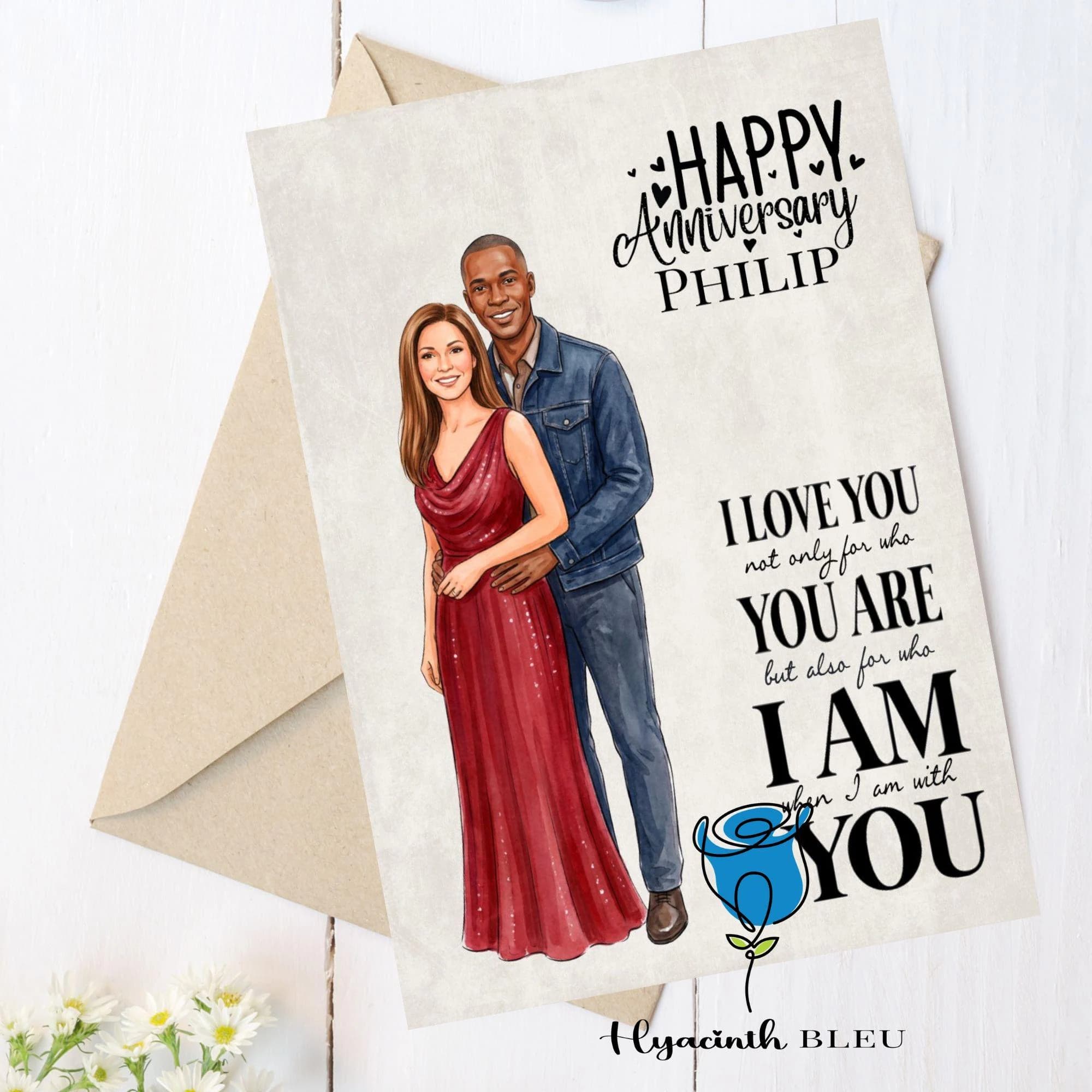 Biracial Couple Valentine's Day Card, Anniversary Card for Wife or Husband