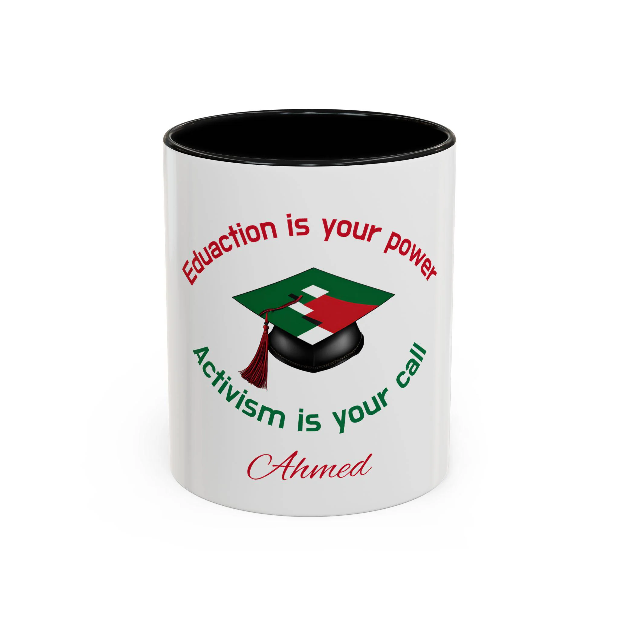 Personalized Graduation Palestinian Flag Coffee Mug, Empowering Gift, Proud Palestinian Graduates, Gas Activist Happy Grad, Graduation Cap