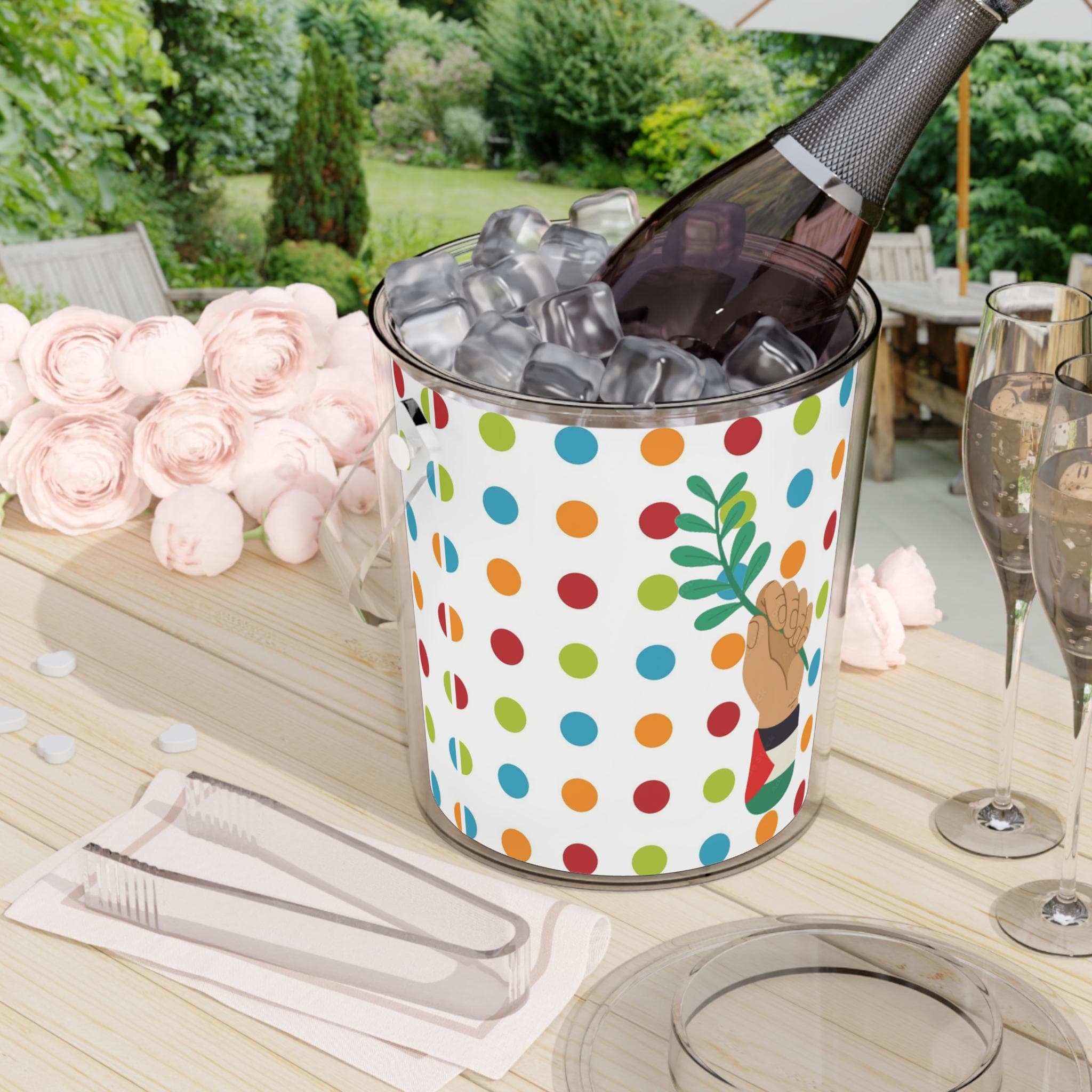 Free Palestine Polka Dot Ice Bucket with Tongs | Retro Arabic Party Bar Accessory-Support Gaza Gift. Palestine flag Fist Olive Branch Peace - image 3