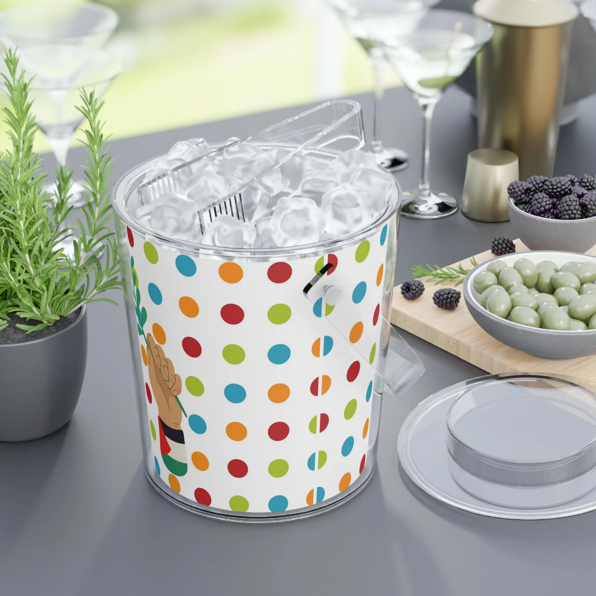 Free Palestine Polka Dot Ice Bucket with Tongs | Retro Arabic Party Bar Accessory-Support Gaza Gift. Palestine flag Fist Olive Branch Peace - image 4