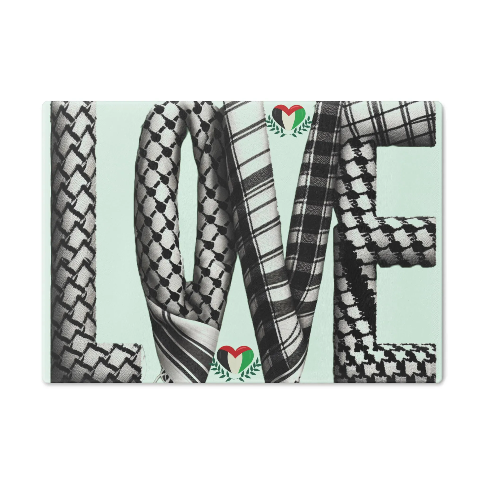 Glass Cutting Board, Artistic Charcuterie Love Keffiyeh Palestinian Mother's Day Save Gaza Activist, Islamic Kitchen Arabic Palestinians - image 3