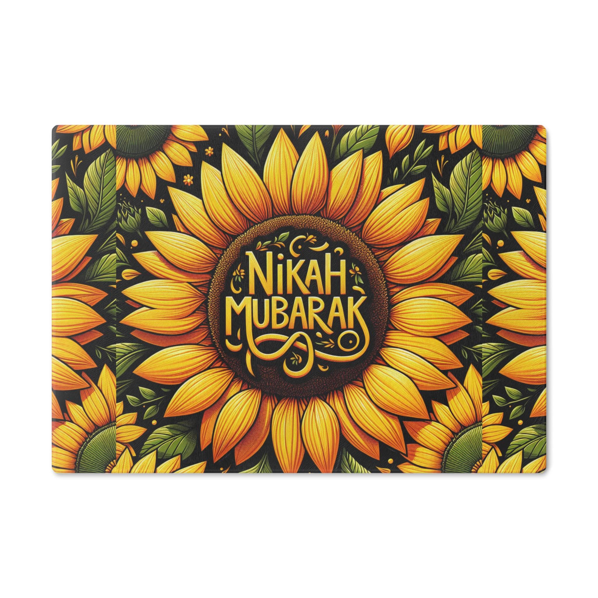 Tempered Glass Cutting Board Rubber Feet-Non-Slip Islamic Nikah Mubarak Sunflower Design Muslim Kitchen Decor, Mother's Day Gift Dishwasher - image 3