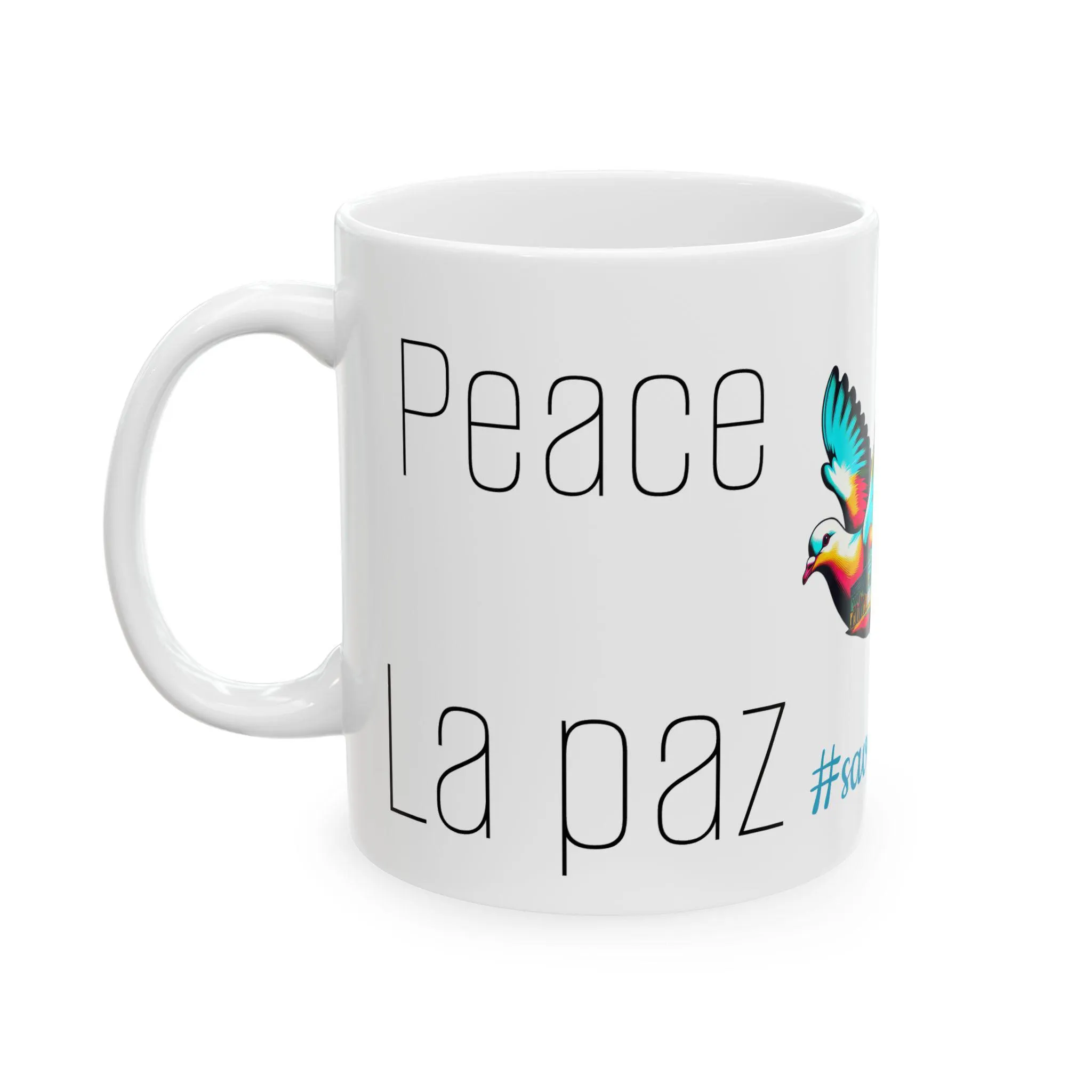 Colorful Save Gaza Peace Ceramic Mug, Urdu Hispanic Dove Bird Gift, Arabic Muslim Home, Palestine Activist Gift, Artistic Islamic Aqsa Mug - image 4