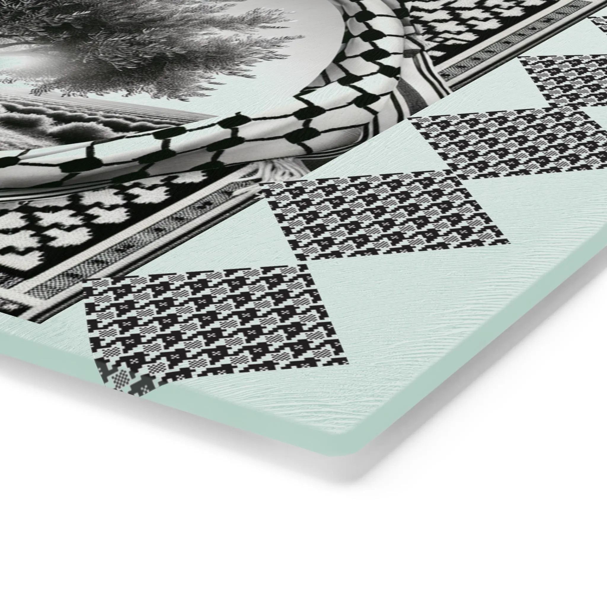 Glass Cutting Board Rubber Feet Non-Slip Free Palestine Olive Tree Design Muslim Activist Kitchen Decor, Safe Gaza Keffiyeh Tray, Palestine - image 5
