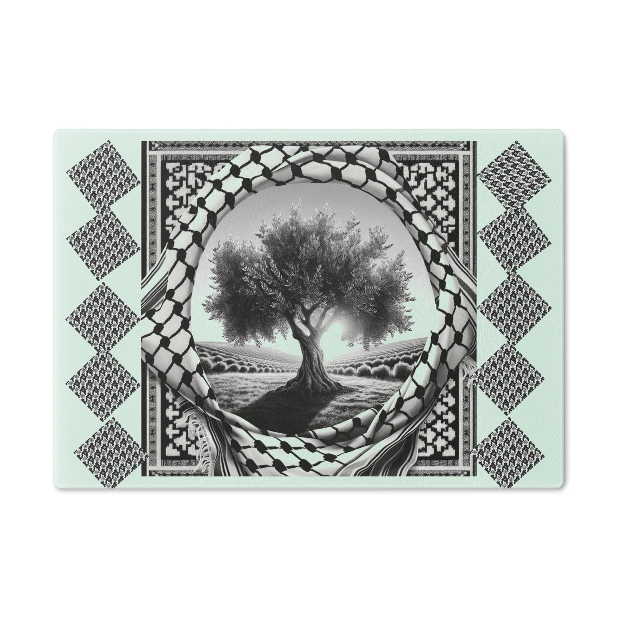 Glass Cutting Board Rubber Feet Non-Slip Free Palestine Olive Tree Design Muslim Activist Kitchen Decor, Safe Gaza Keffiyeh Tray, Palestine - image 3