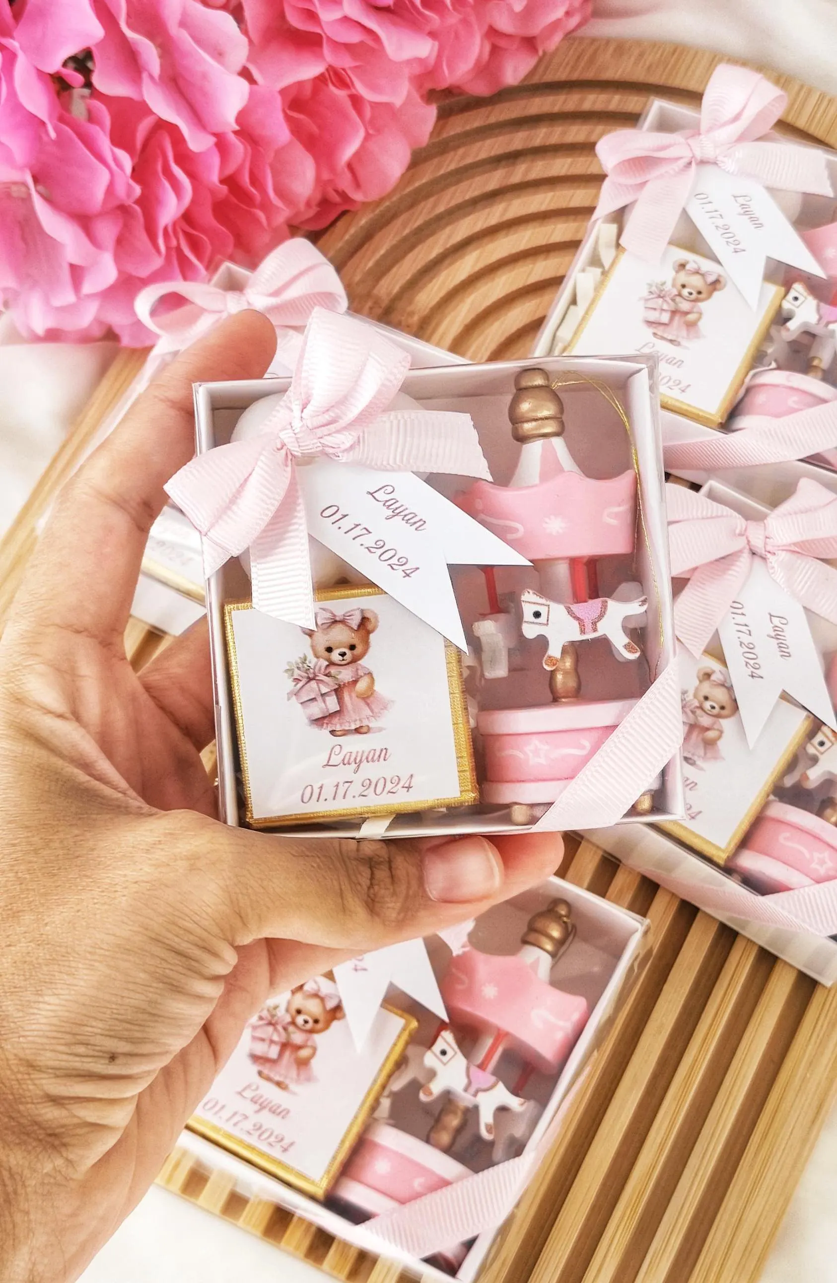 Carousel Baby Shower Favor, Personalized Christening Candle and Chocolate Gift