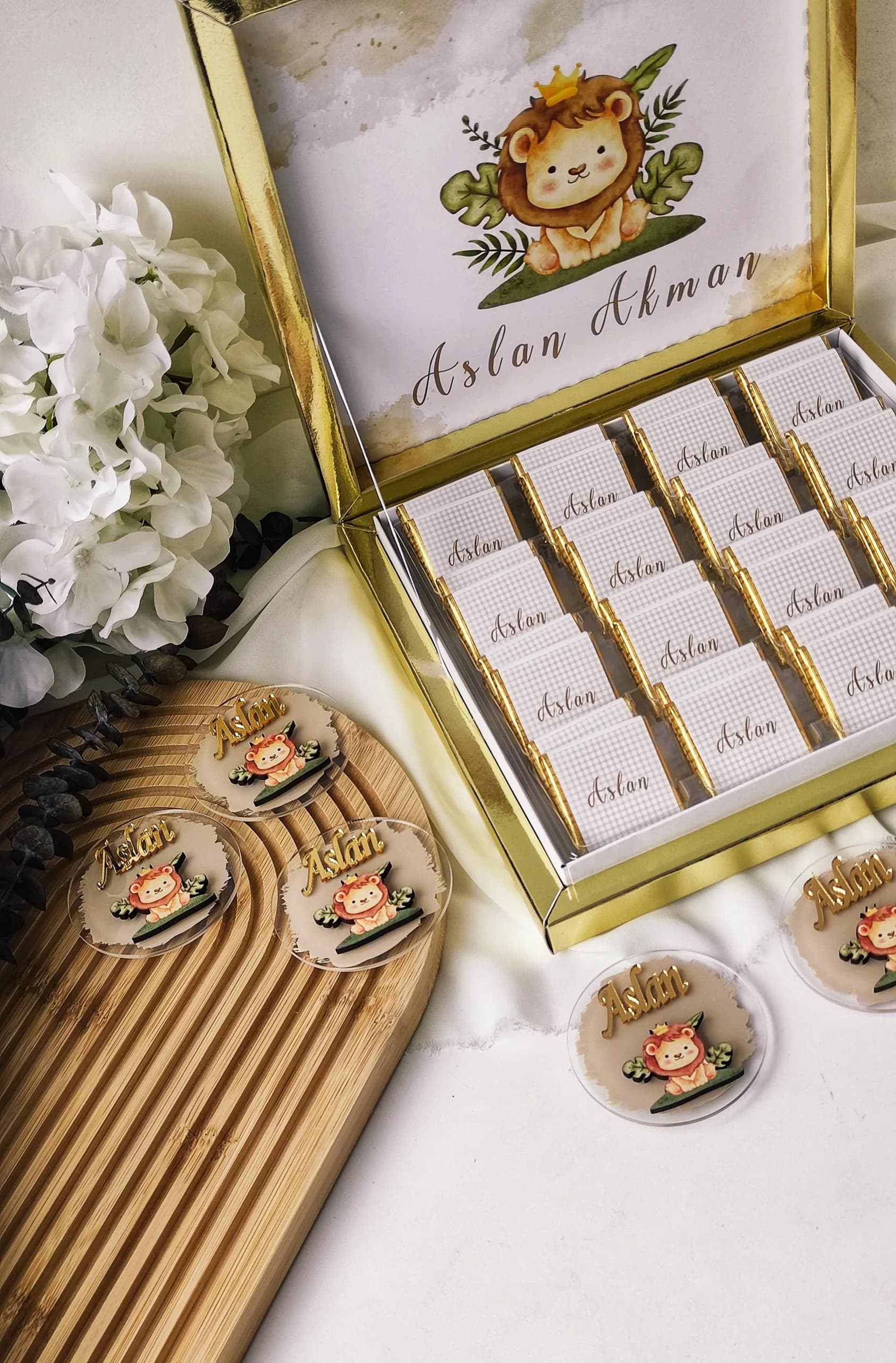 Lion Concept Magnet, Safari Themed Baby Chocolate Favor, Baptism