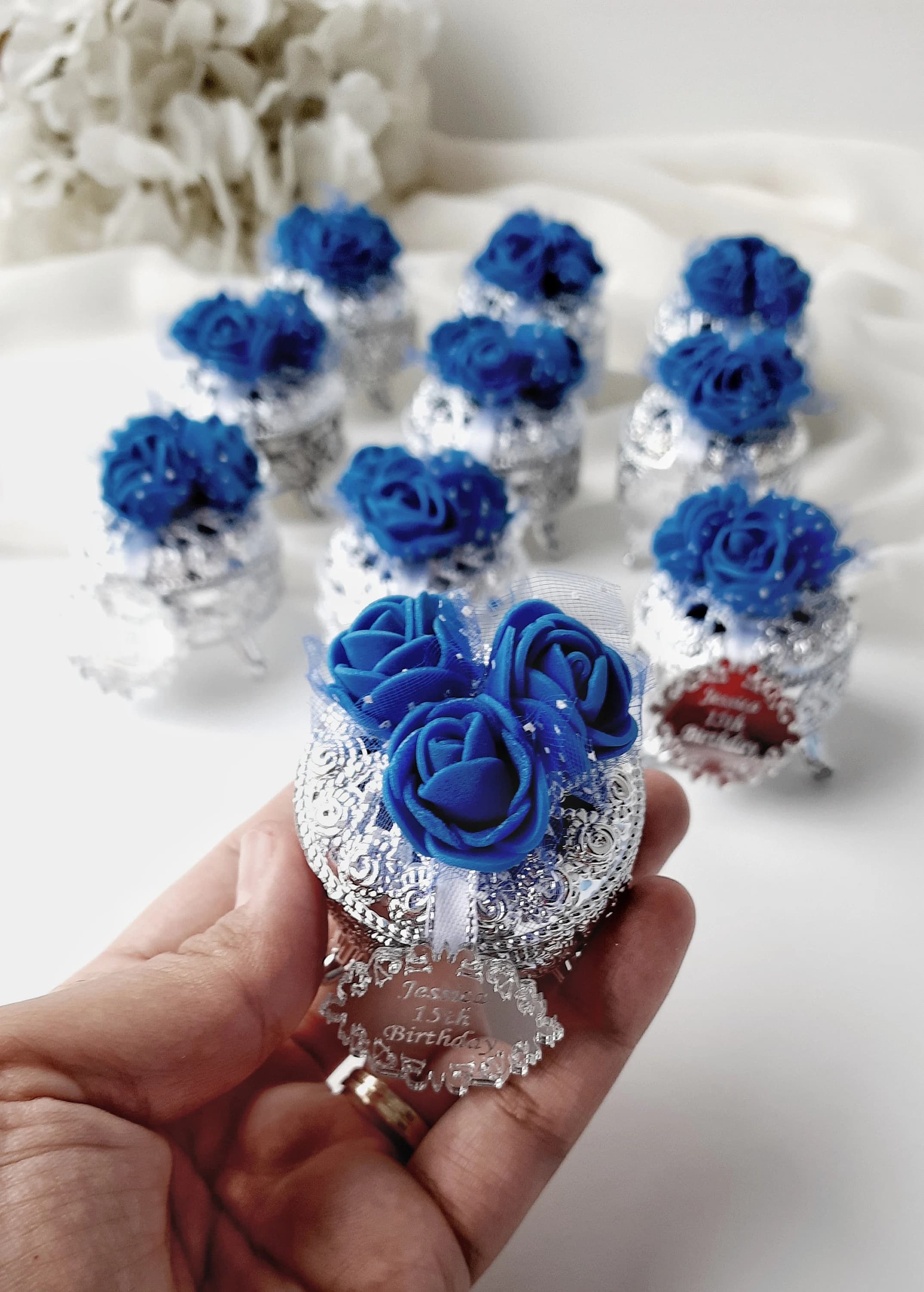 Personalized Favors Boxes,Royal Blue Flowers,Sweet 15,Brithday Favors Box,Dragee Favors Box,Wedding Favors For Guests in Bulk,15th Brithday - image 5