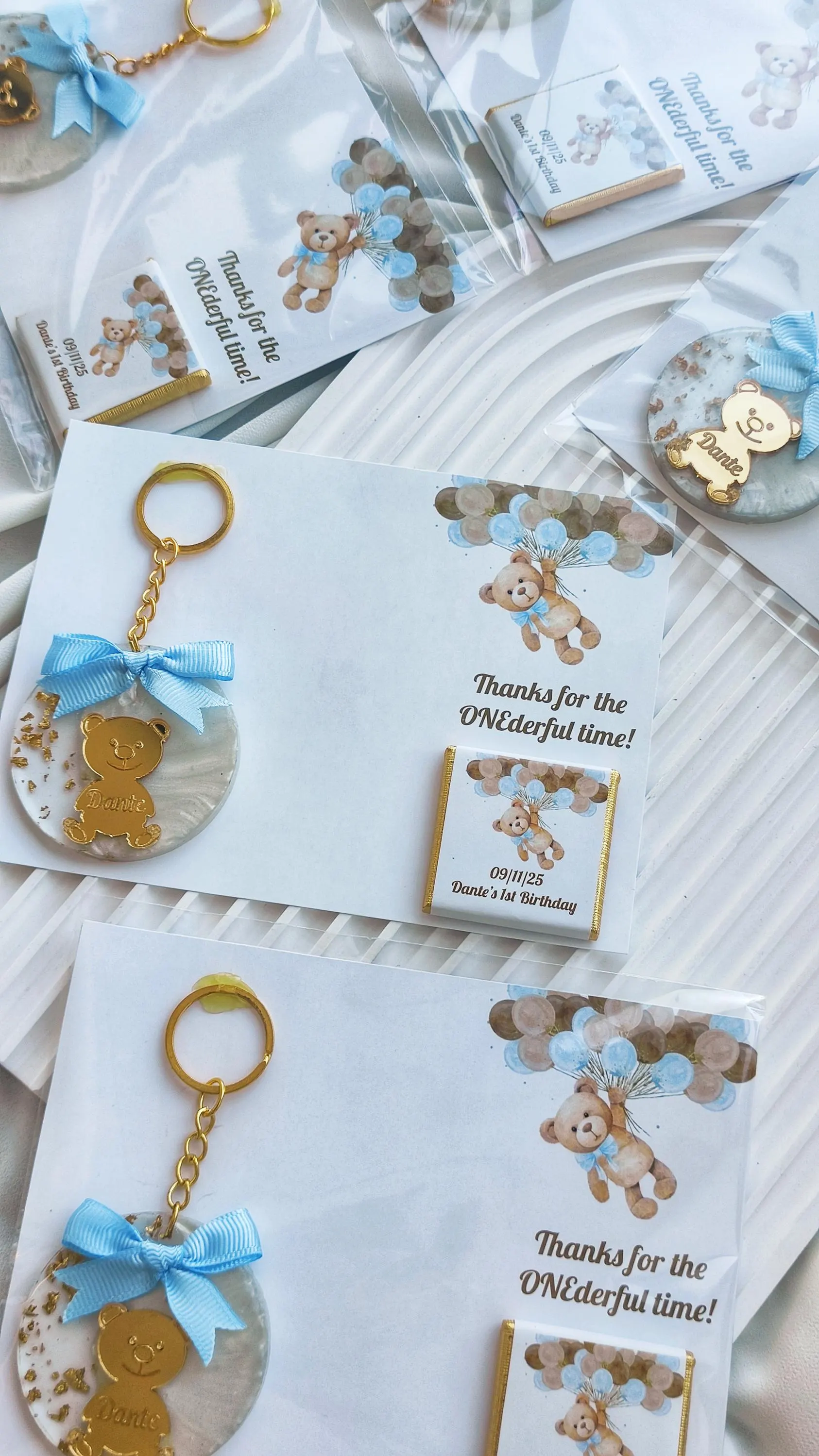 Green Ballons Teddy bear Party Keychain Favors, New Born Party Gifts, Baby Boy Shower Chocolate Gift - image 5