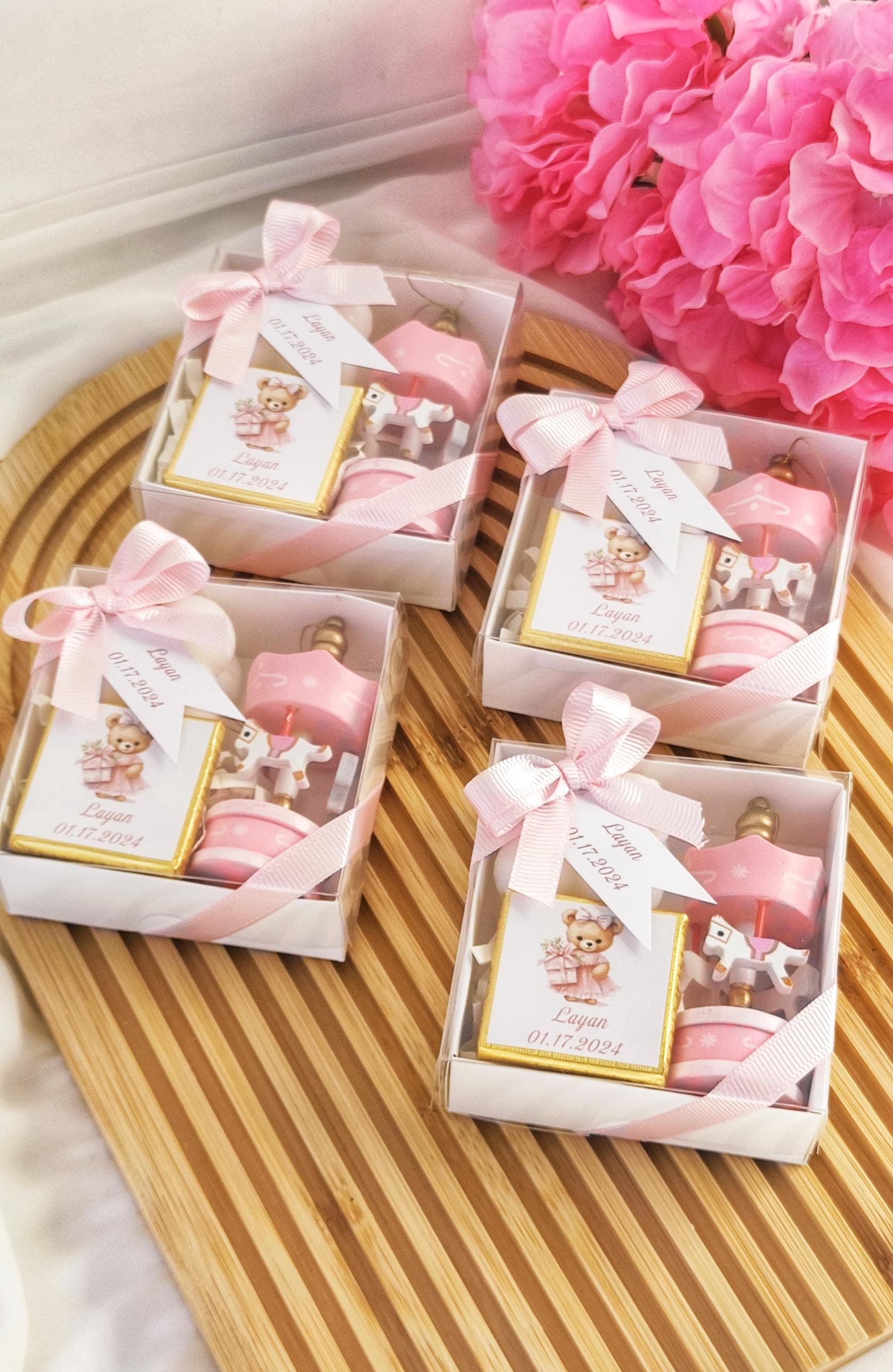 Personalized Christening Candle and Chocolate Favors, Carousel Gift