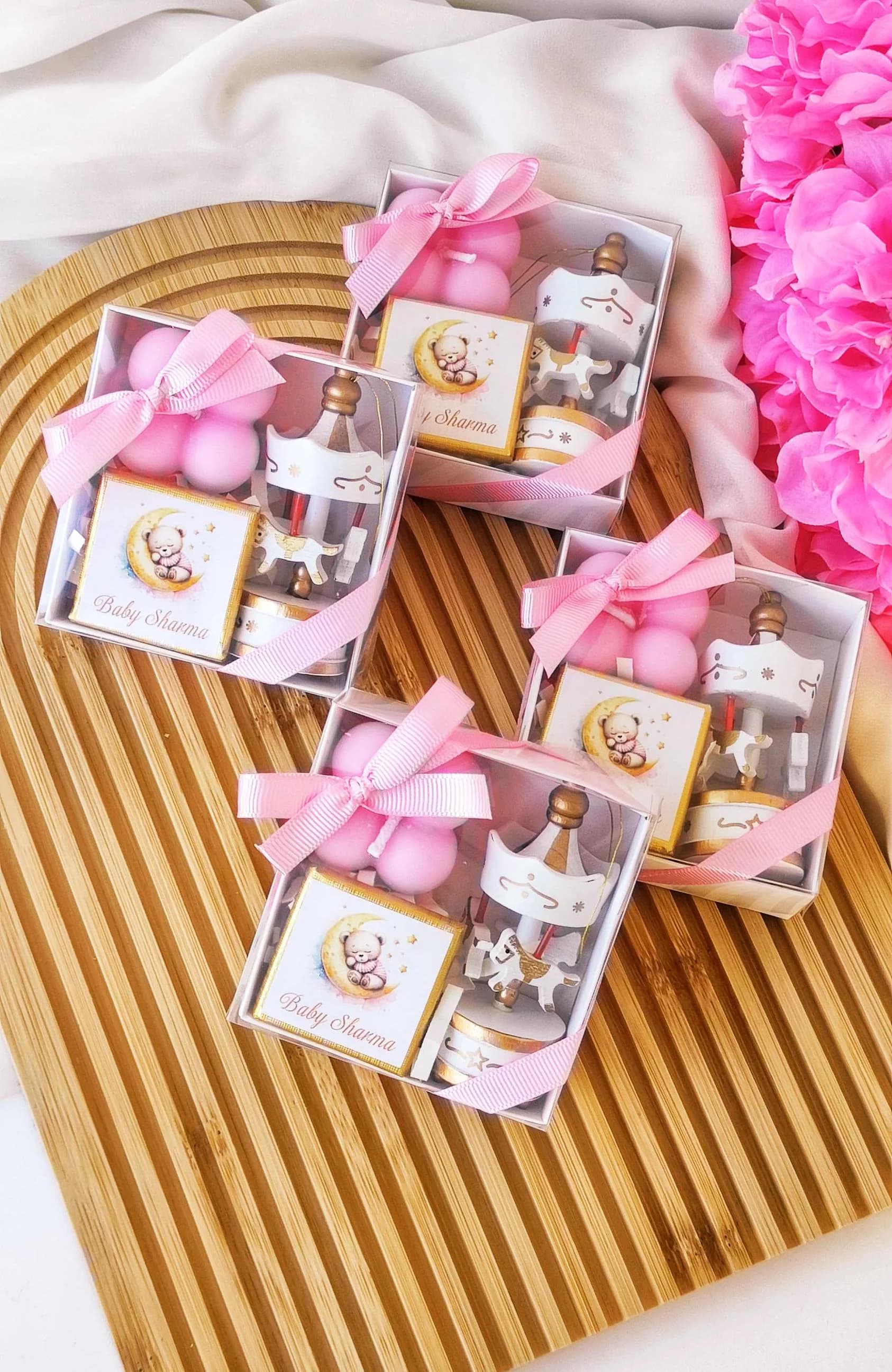 Personalized Carousel Baby Shower Favors: Candle & Chocolate