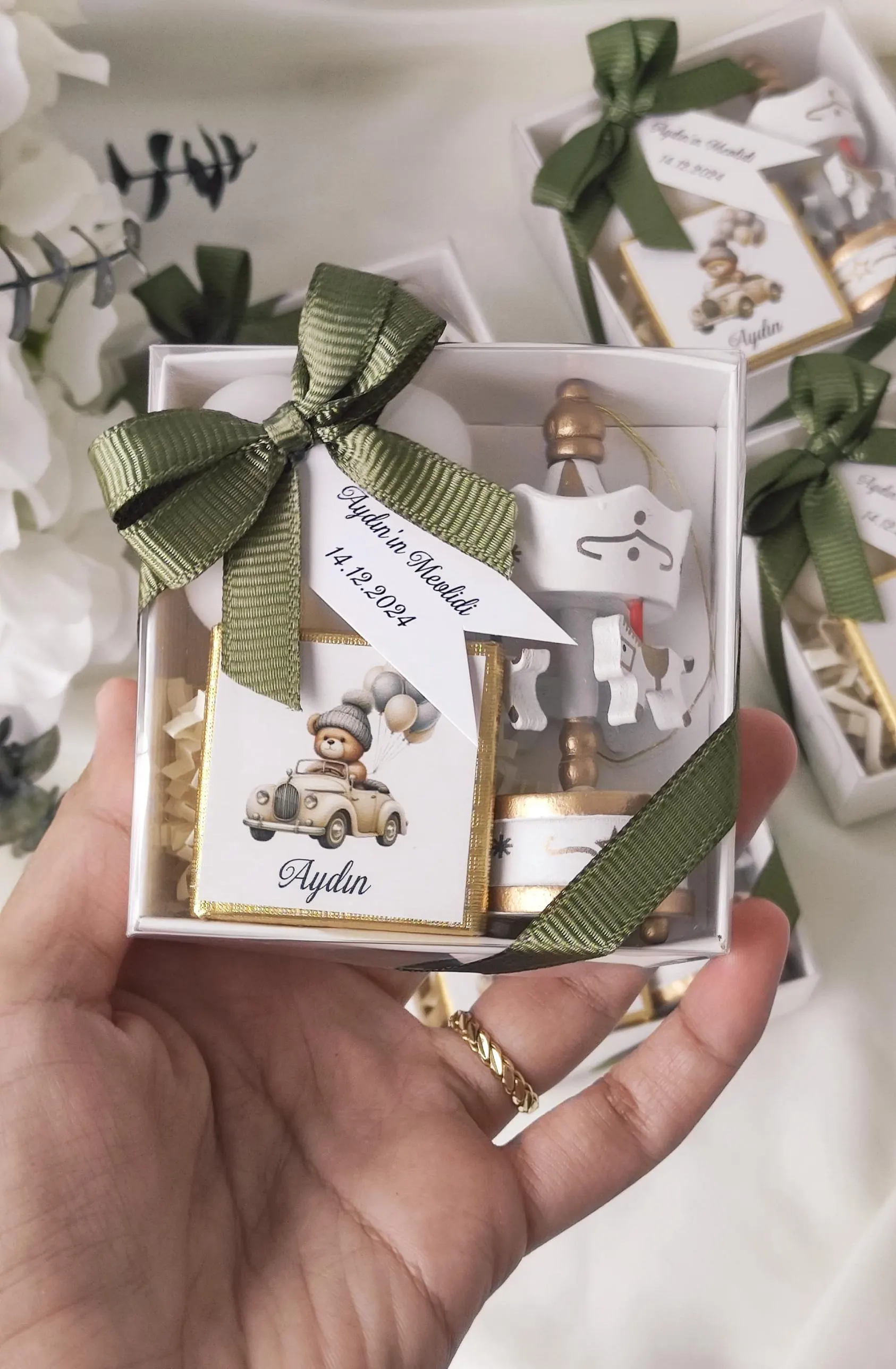 Baby Boy Shower Party Favors, Personalized Christening Candle and Chocolate Favors, Carousel Gift